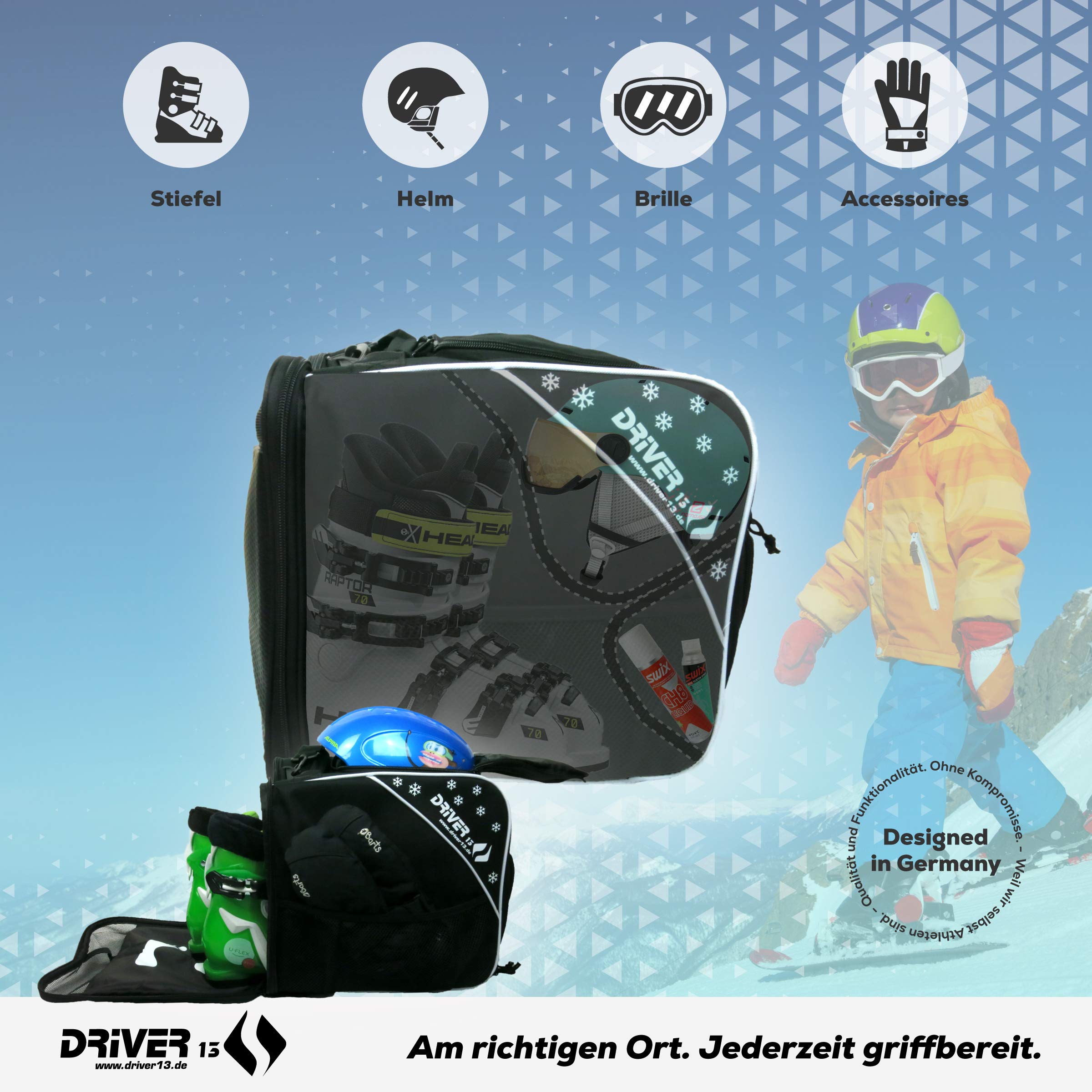Driver13 borsa scarponi da sci per bambini (bootbag), borsa per scarponi da sci e boots snowboard, maniglia, nero