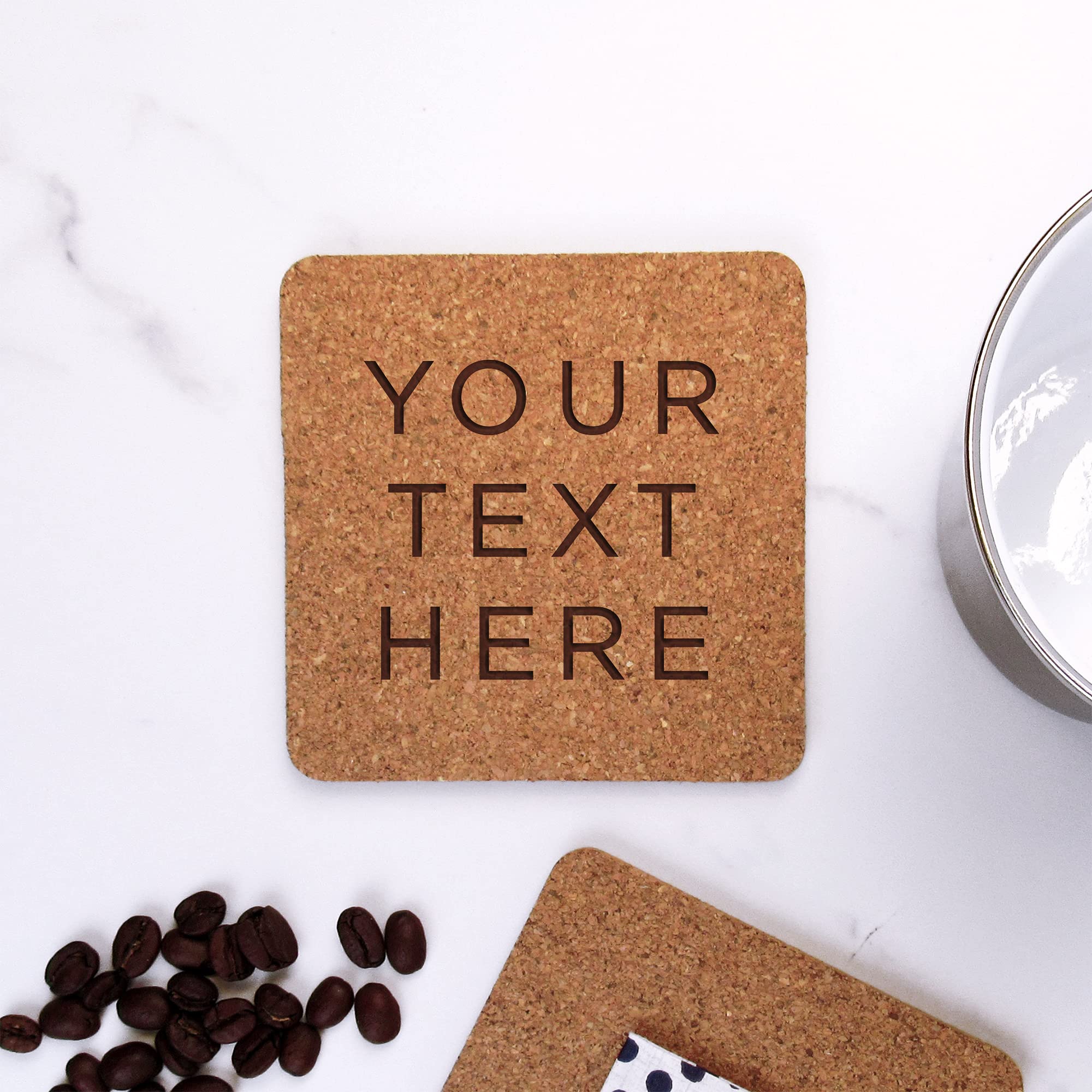 eBuyGB Personalised Engraved Square Cork Coaster - Any Engraving, Text, Quote, Design or Logo, Laser Engraved Eco Friendly Drinks Mat