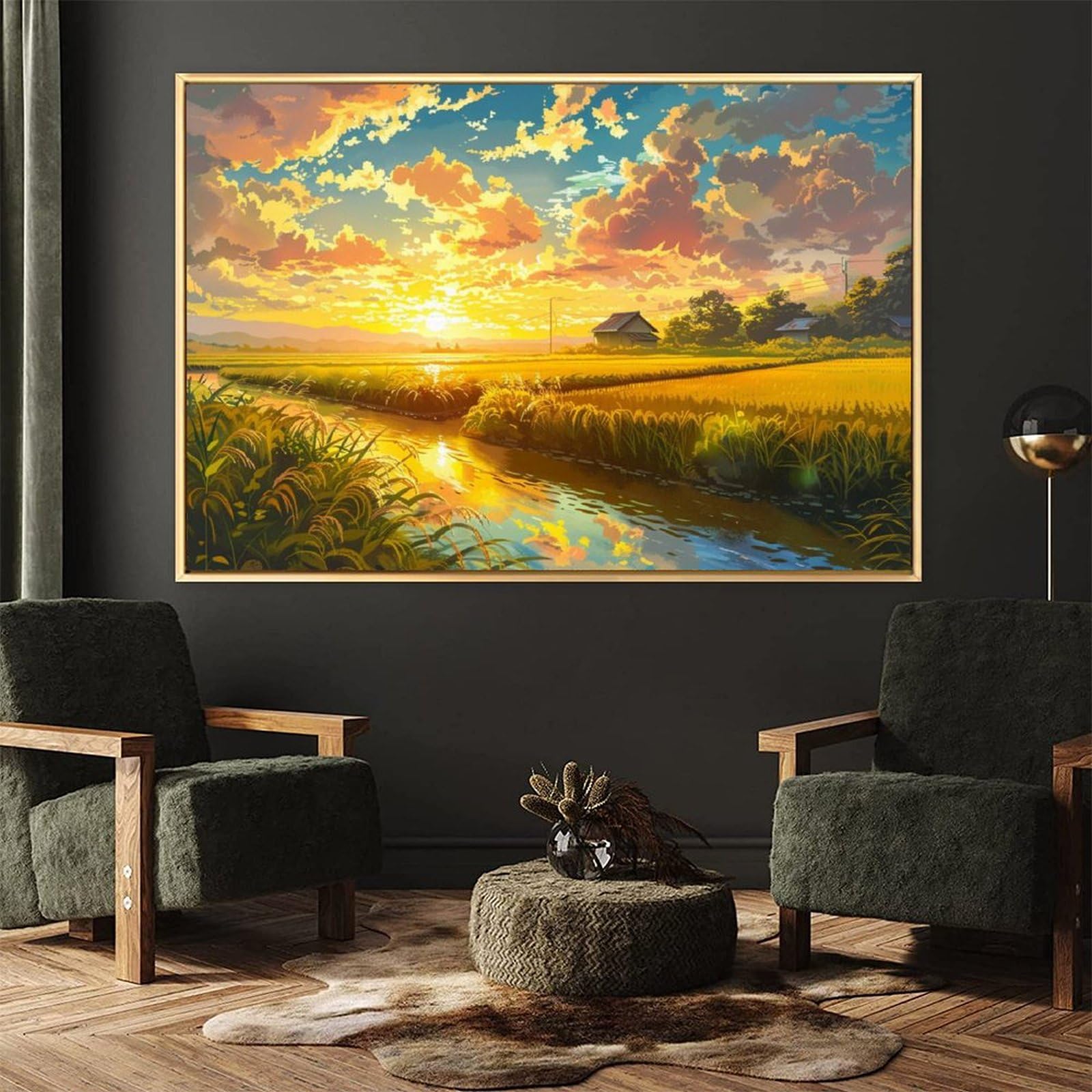 Amazon.co.jp: 絵画 田園地帯の夕日の眺め アートパネル
