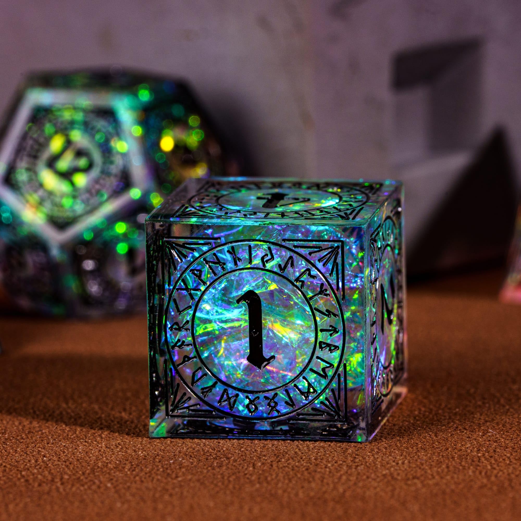 Premium Würfelset (W20 bis W4) - handgefertigte DND-Würfel, polyedrische RPG-Würfel für Dungeons and Dragons (D&D), Pathfinder, Cthulhu, DSA - 7-teiliges Set mit scharfen Kanten & Glitzer-Effekt
