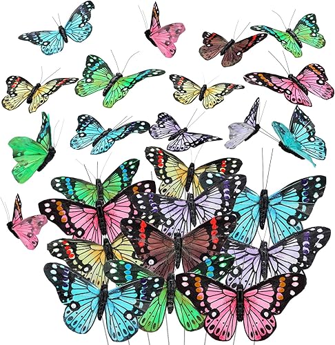Miniatura 8 de Giegxin 24 piezas de decoraciones de mariposa monarca artificial de 4 tamaños de mariposa monarca, decoración de mariposa en púas, mariposas para