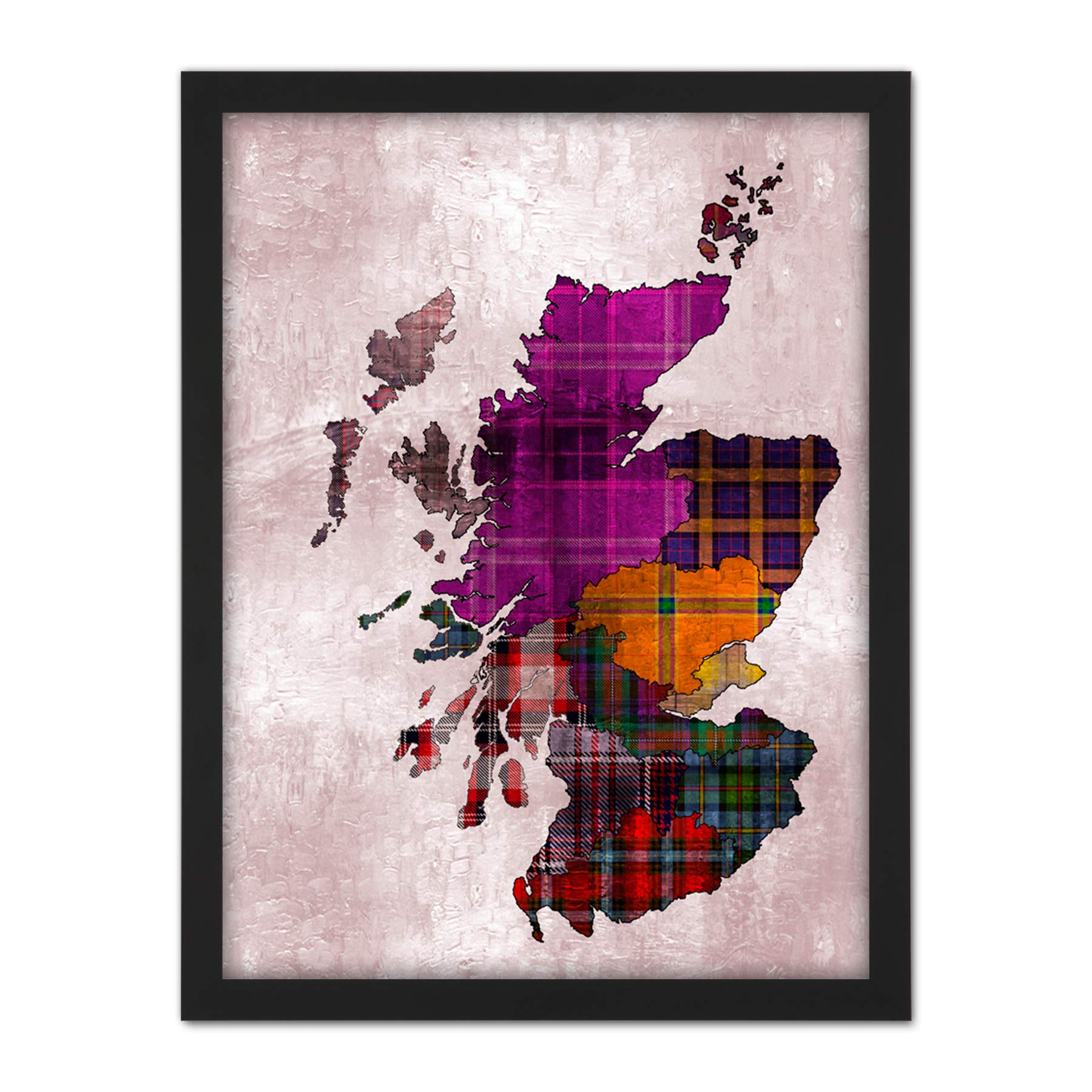 Wee Blue Coo Scotland Map Tartan Regions Artwork Framed Wall Art Print 18X24 Inch