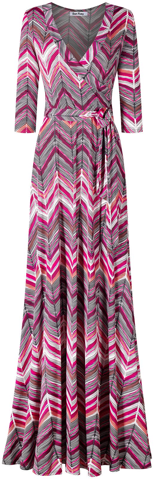 Women's #MadeInUSA 3/4 Sleeve V-Neck Printed Maxi Wrap Dress
