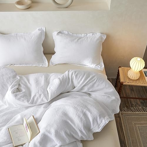 Miniatura 6 de Simple&Opulence - Juego de funda de edredón 100 % lino con bordado en cruz, estilo alquería, 3 piezas (1 funda de edredón y 2 fundas decorativas de