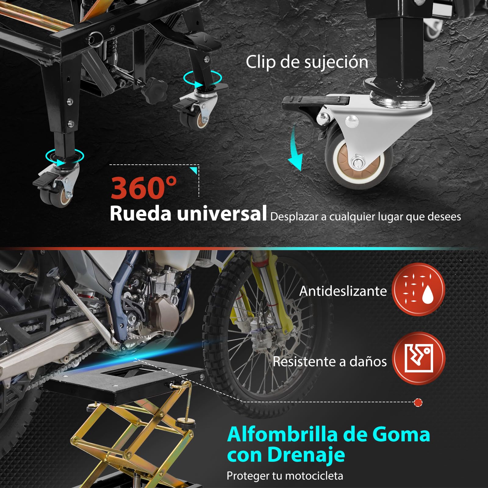 VIVOHOME Gato Hidráulico 160kg Elevación de Motocicletas Jack Mesa de Pie Operado ATV Dirt Bike Tijera Soporte con 4 Ruedas