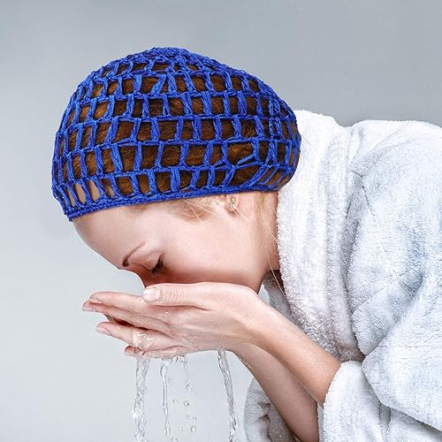 Miniatura 67 de Geyoga 4 piezas de malla de ganchillo para el pelo de rayón tejido de red gruesa y corta para mujer, adorno para dormir, Negro - Negro