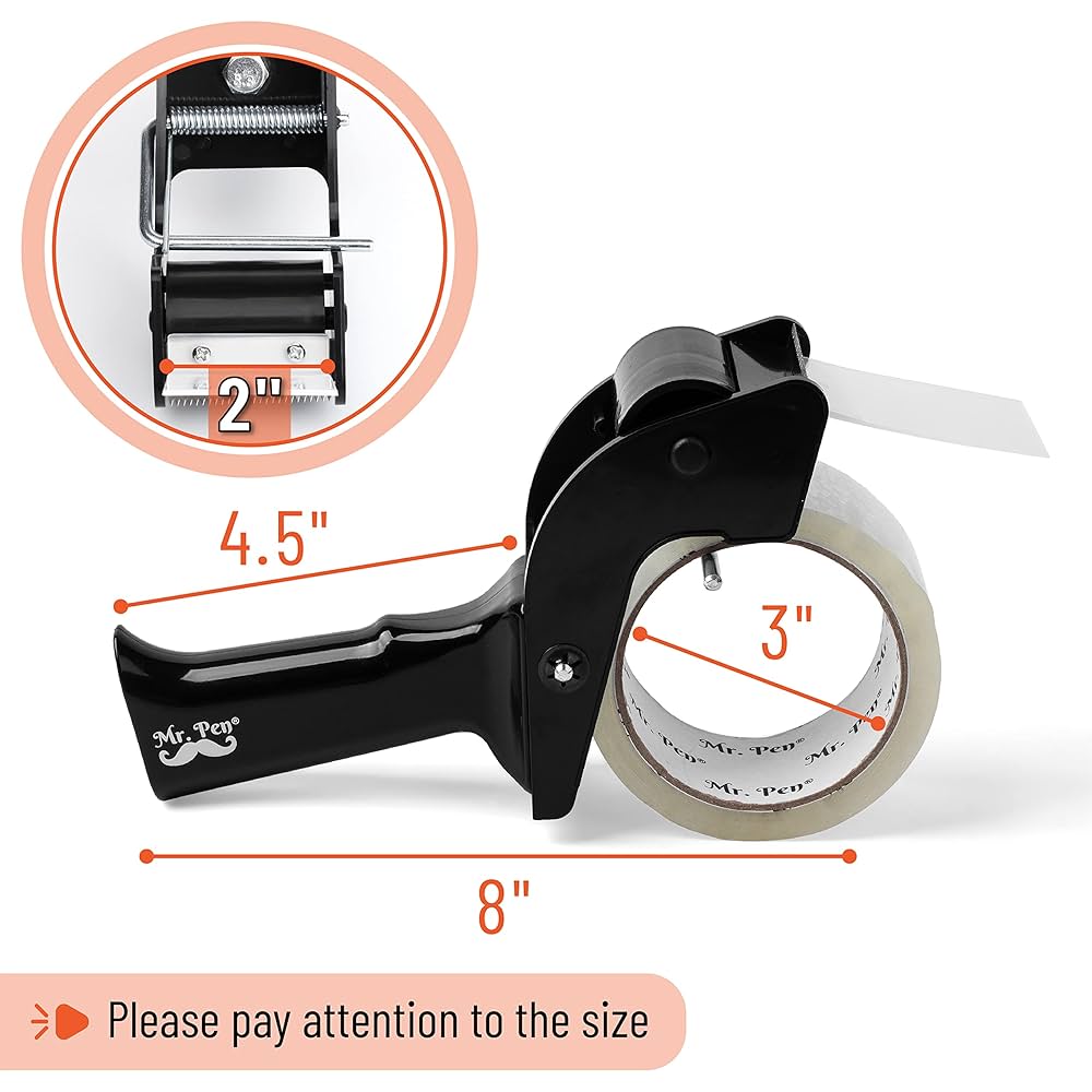 Mr. Pen - Packing Tape Dispenser Gun 2-Inch, 2 Pack With 2 Rolls Tape, Heavy Dut