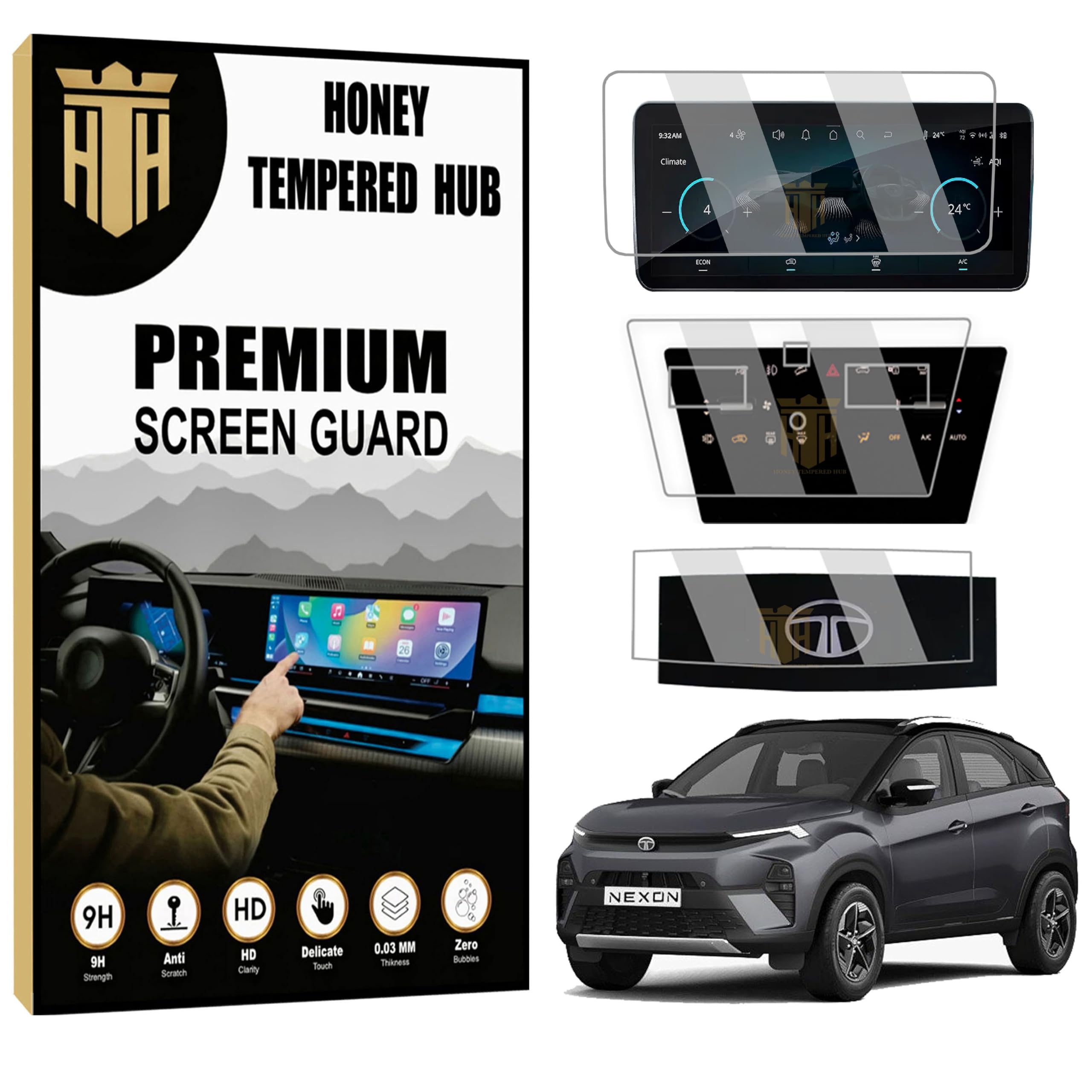 (3 Pack) Screen Guard For Tata Nexon 2023 / 10.25 Inch Infotainment [Round Corners] + Steering + Ac Control Panel Protector / 9H 2024 Nexon Car Display Accessories [Not Tempered Glass] Creative+ Creative+S)-image-4