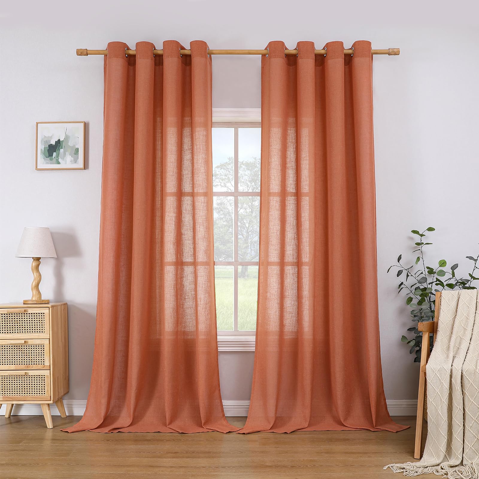 CUCRAF Leinen Vorhänge mit Ösen 2er Set H 245 x B 140 Terrakotta Halbtransparente Leinenvorhang Wohnzimmer Leinenoptik Voile Gardinen Leinenfarbe Schlafzimmer Stores