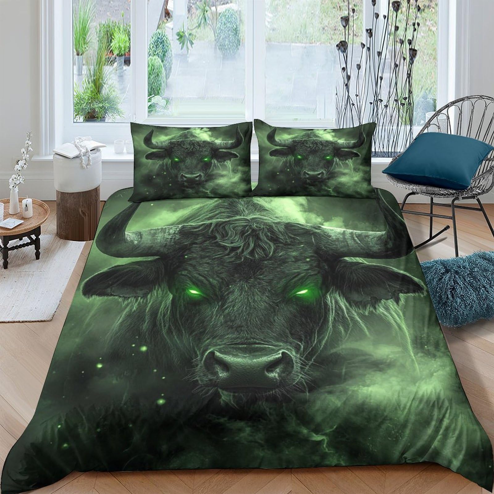 Ctjqhvkz Style-9 3D Printed Dark Forest Wolf Fitted Sheet Microfiber Soft Breathable Green Spirit Bed Cover For Bedroom Dorm Decor Single（135X200cm）