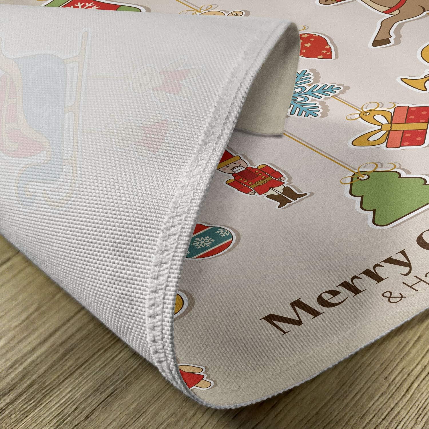 Ambesonne Christmas Place Mats Set of 4, Noel Xmas Winter Holiday Themed Celebratory Objects Retro Graphic Style, Washable Fabric Placemats for Dining Table, Standard Size, Pale Sepia