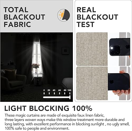 Miniatura 5 de Deconovo Cortinas opacas completas, cortinas de lino con aislamiento térmico, 84 pulgadas de largo, juego de 2 paneles para sala de estar (lino, 52