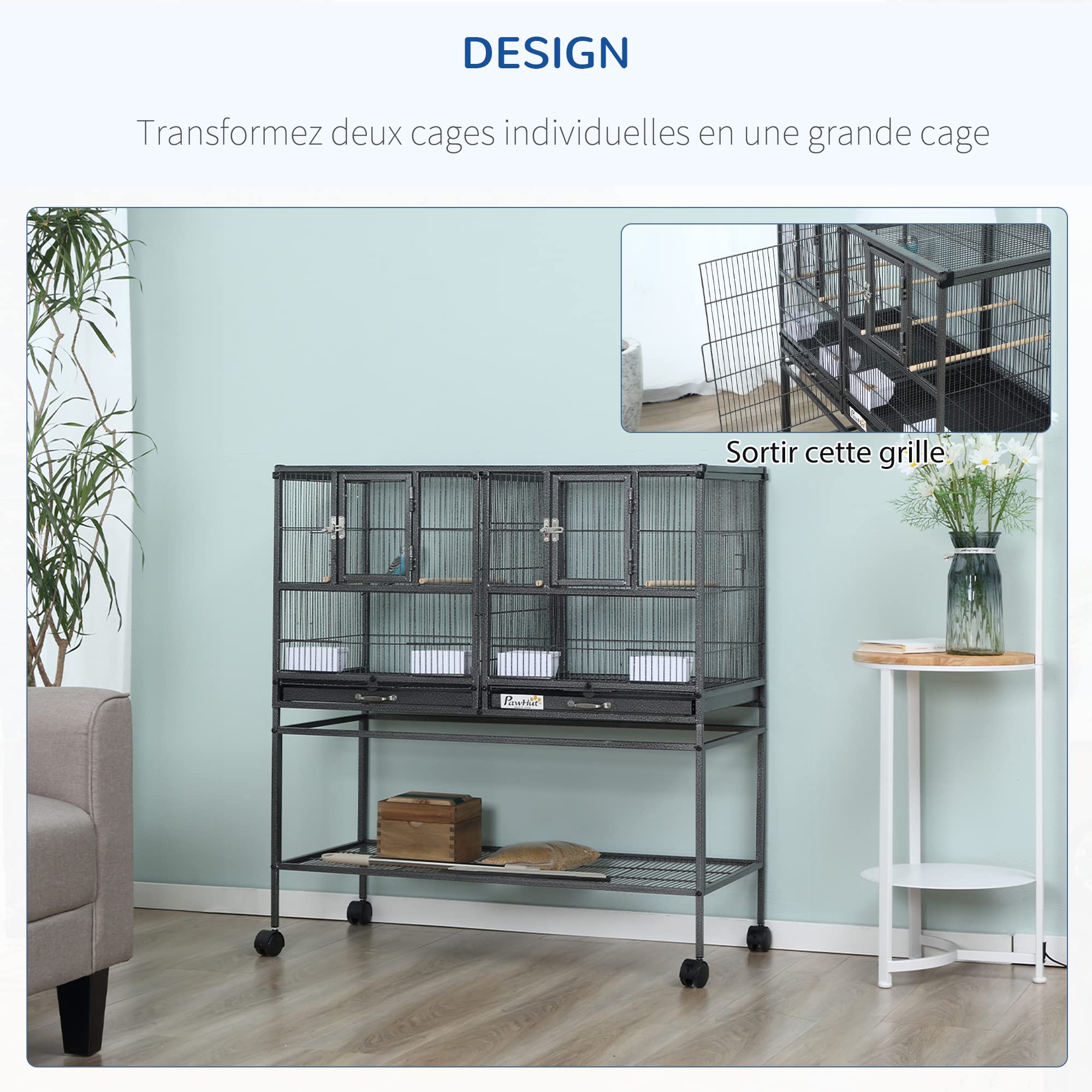 PawHut Grand Cage Birds, papegaaienkooi, vogelkooi voor vogels, binnen en buiten, met standaard, rollen voor valkparkieten, kanaries, papegaai, staal, 85 x 49 x 119 cm, zwart PawHut Grand Cage Birds, papegaaienkooi, vogelkooi voor vogels, binnen en buiten, met standaard, rollen voor valkparkieten, kanaries, papegaai, staal, 85 x 49 x 119 cm, zwart