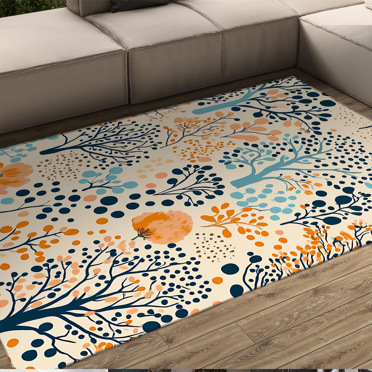 Tapis arbres abstraits scandinave 180x270 cm lavable à poils bas pour sol de chambre