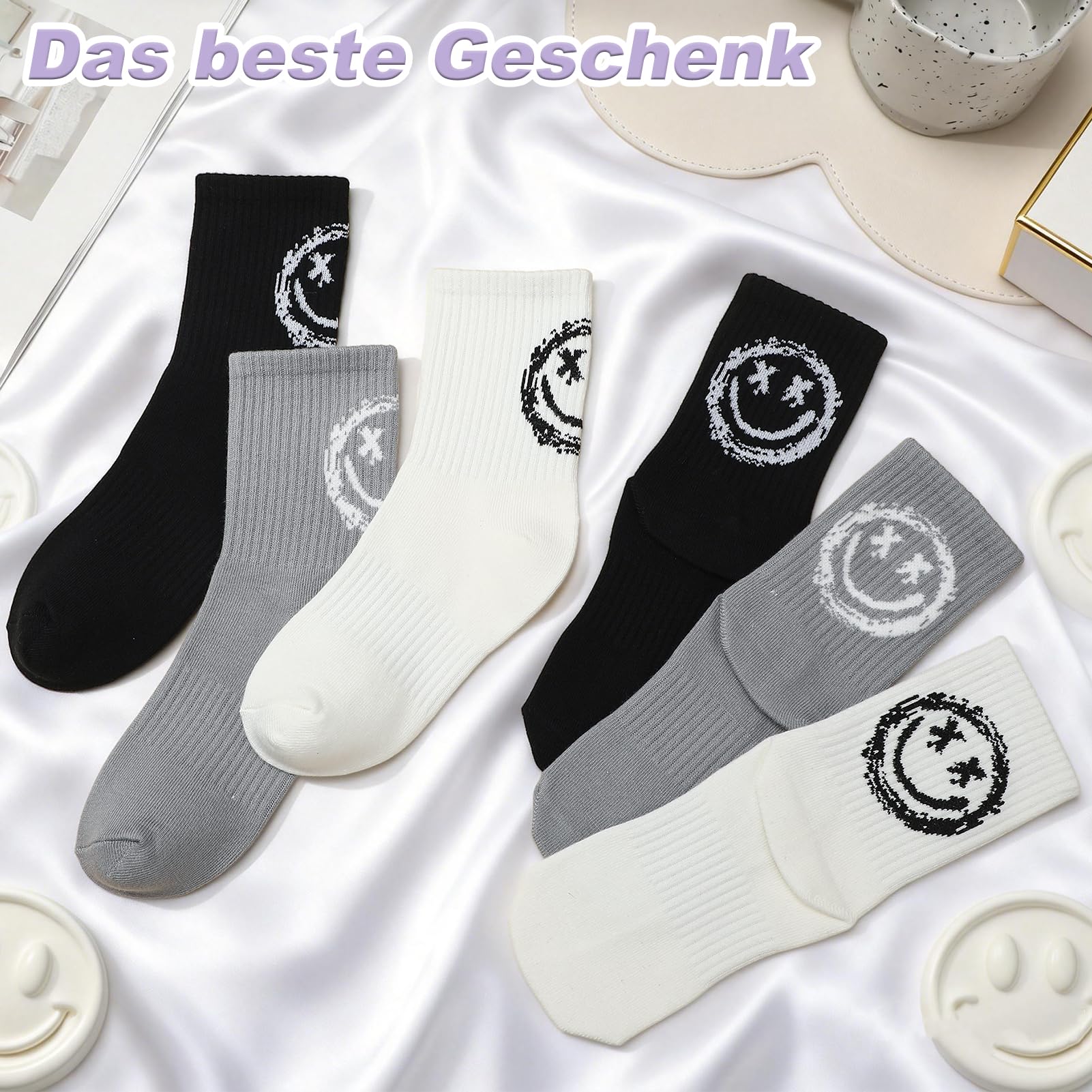 Utensilsto 3 paia di calzini ragazzi 30-34 calzini da tennis bambini calzini sportivi Smile calzini per bambini calzini in cotone per bambini calzini per ragazzi ragazze scuola vita quotidiana tempo