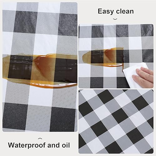 Miniatura 2 de Vonabem Mantel de vinilo con respaldo de franela, a cuadros, de plástico, a prueba de derrames de aceite, de cloruro de polivinilo para camping,