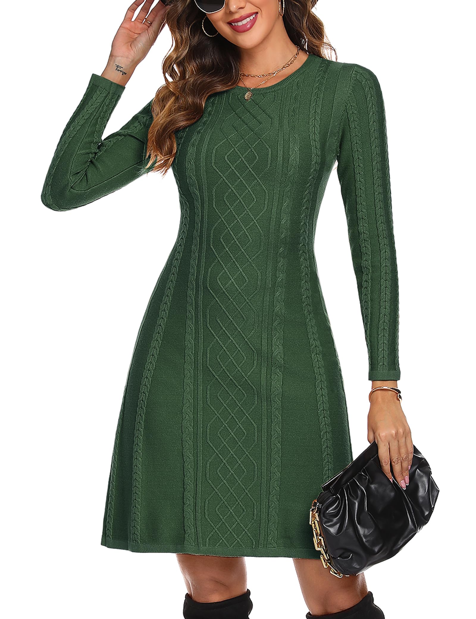 Aottori Strickkleid Damen Langarm mit V-Ausschnitt für Büro Und Freizeit
