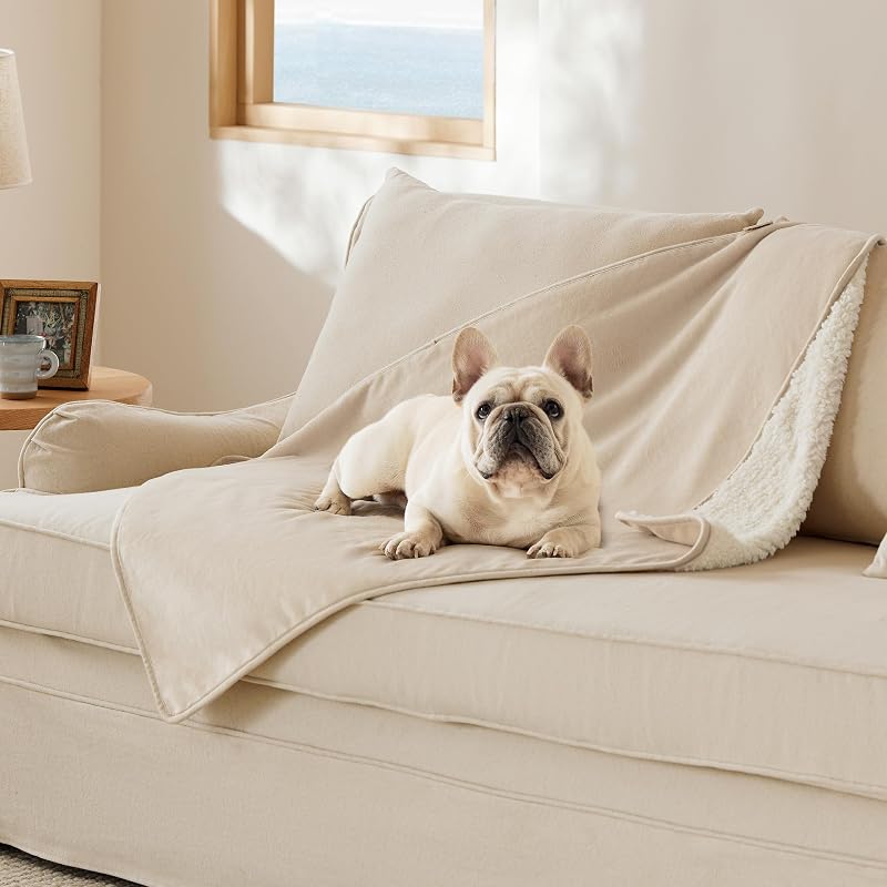 Manta impermeável para gatos e cães com sherpa e fleece Bedsure, Cream, tamanho M (101,6 x 76,2 cm)