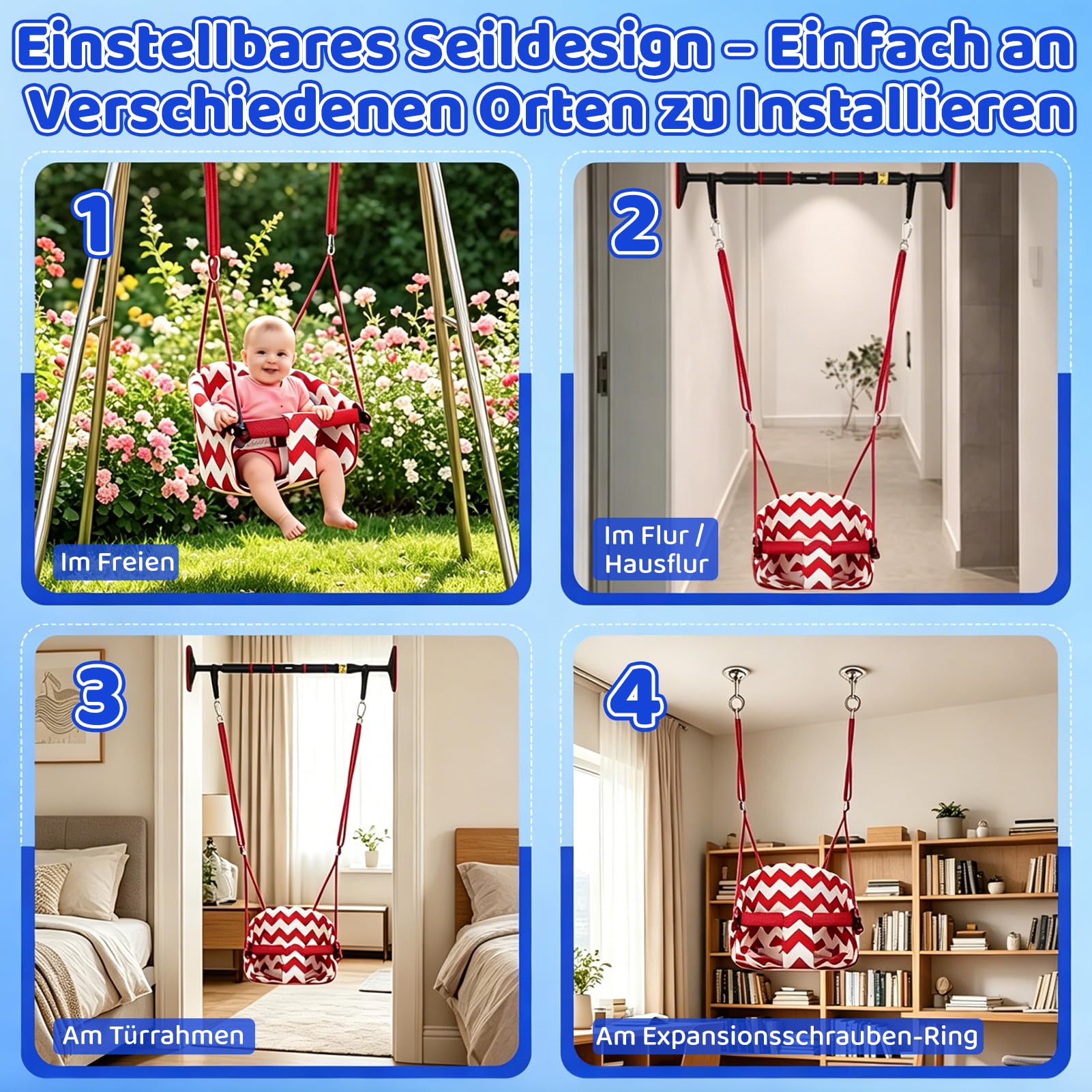 Altalena Da Giardino Per Bambini,Seggiolino Altalena Bambini Con Morbida Cintura Di Sicurezza E Corda Regolabile,Altalena Per Bambini, Altalena Per Interni Ed Esterni (Rosso)