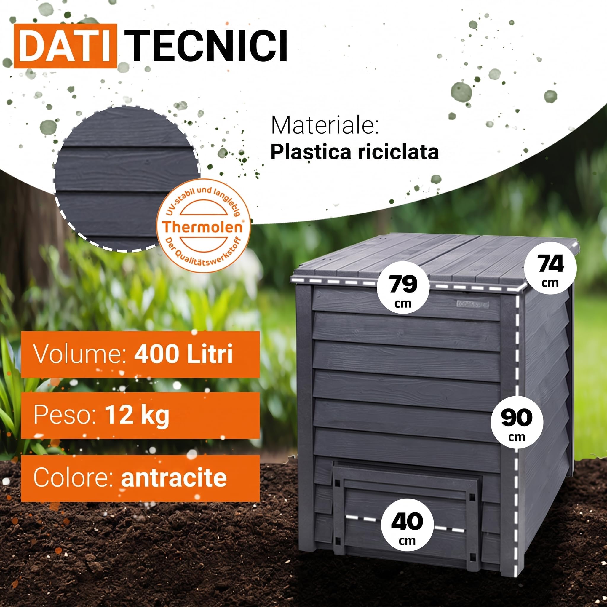 GARANTIA THERMO-WOOD compostiera 400 litri antracite-marrone