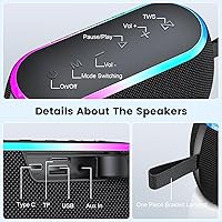 Vista 8 de Altavoz Bluetooth, inalámbrico portátil de 40 W con graves estéreo, Bluetooth 5.3, altavoces de ducha impermeables IPX6, luces LED, emparejamiento