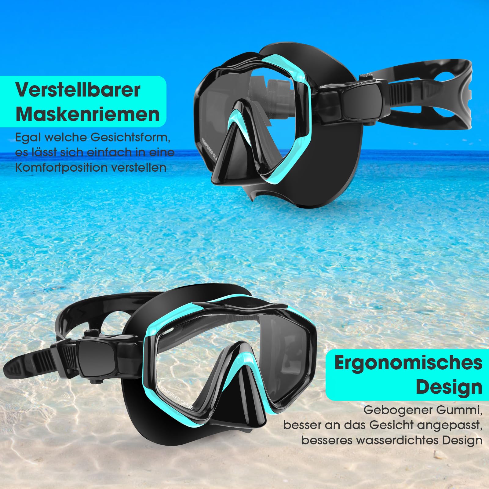 Nigecue Zestaw do snorkelingu dla dorosłych, z okularami do nurkowania i fajką Dry Fajka, maska zapobiegająca przeciekaniu, z hartowanego szkła, do nurkowania, pływania i nurkowania