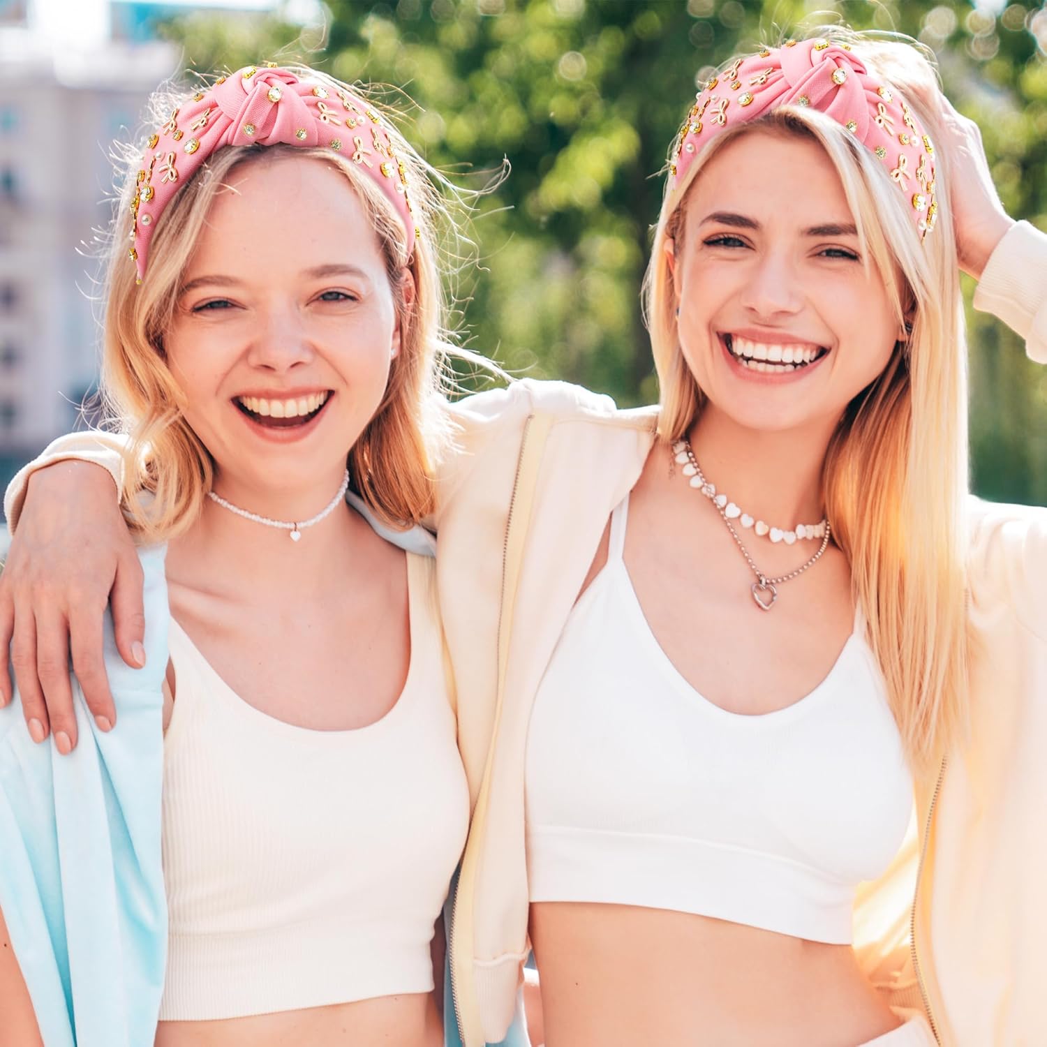 PANTIDE Coquette Pink Bow Jeweled Knotted Headband - Rhinestone Crystal Pearl Embellished Preppy Trendy Headband Wide Top Knot Non Slip Fashion Hair Accessories Birthday Gift for Women Girls (Pink) - Image 6