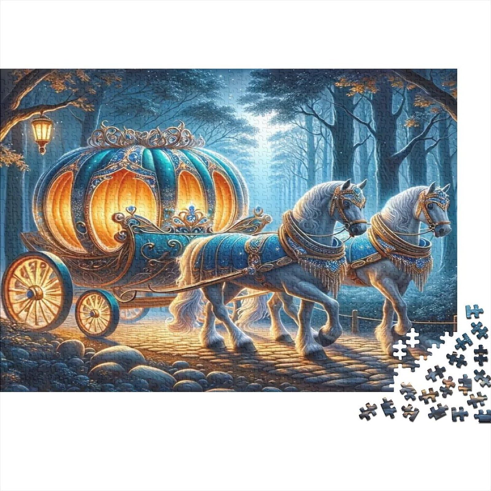 Pumpkin Carriage Jigsaw Puzzle 1000 Piece Jigsaw Puzzle Paper Puzzle for Adults Enchanted Forest Night Scene Relaxing Focus Home Decor 70x50cm/1000pcs — image 1