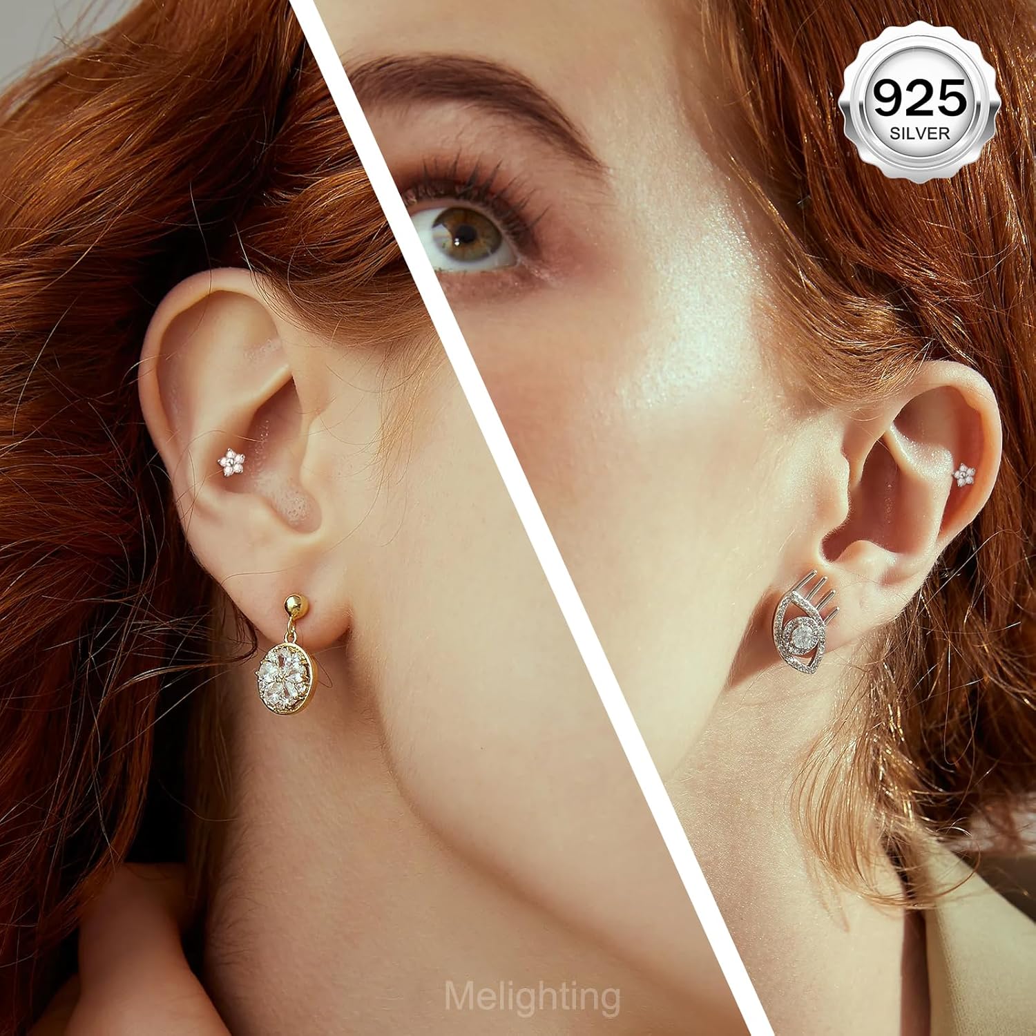 Melighting 16G Sterling Silver 925 Cartilage Earring, Internally Threaded Helix Piercing Jewelry, Dog Paw Flower Star Clear CZ Flat Back Tragus Lobe Conch Eyebrow Stud for Women 6/8 mm - Image 5