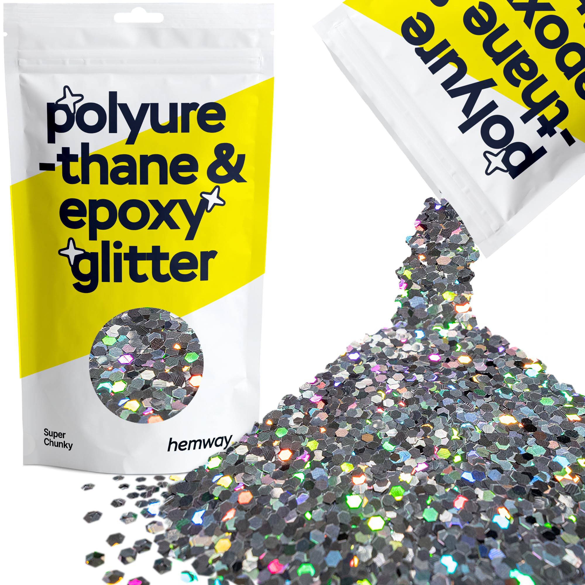 Hemway Resin Glitter Gun Metal Grey Holographic 100g Super Chunky