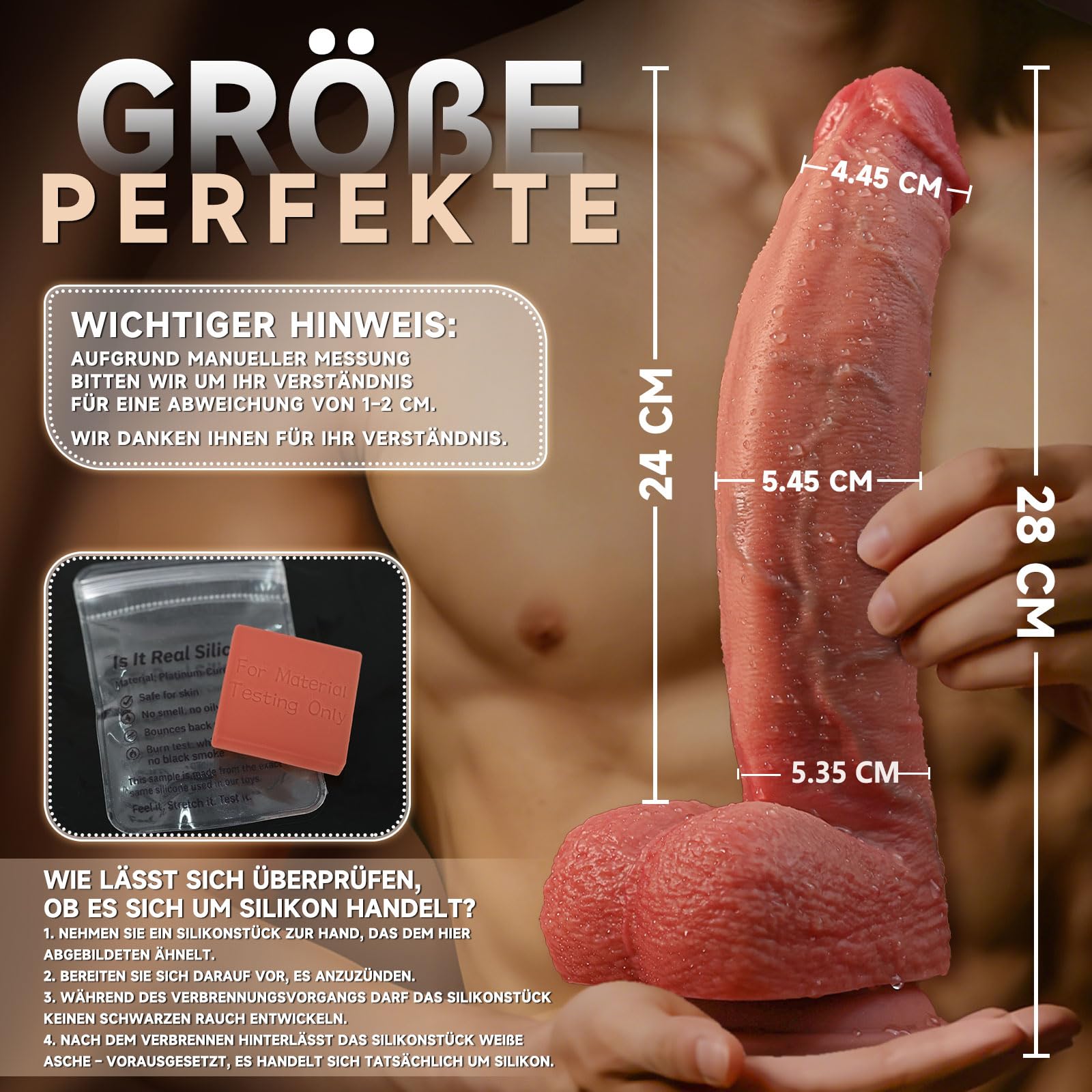 Dildo XXL Realistico con Ventosa, 28 cm Dildo Anale in Silicone, Spesso 5,5 cm Doppia Densità e Scheletro Interno per Massaggio Prostatico del Punto G, Giocattolo Sessuale Realistico per Donne Uomini