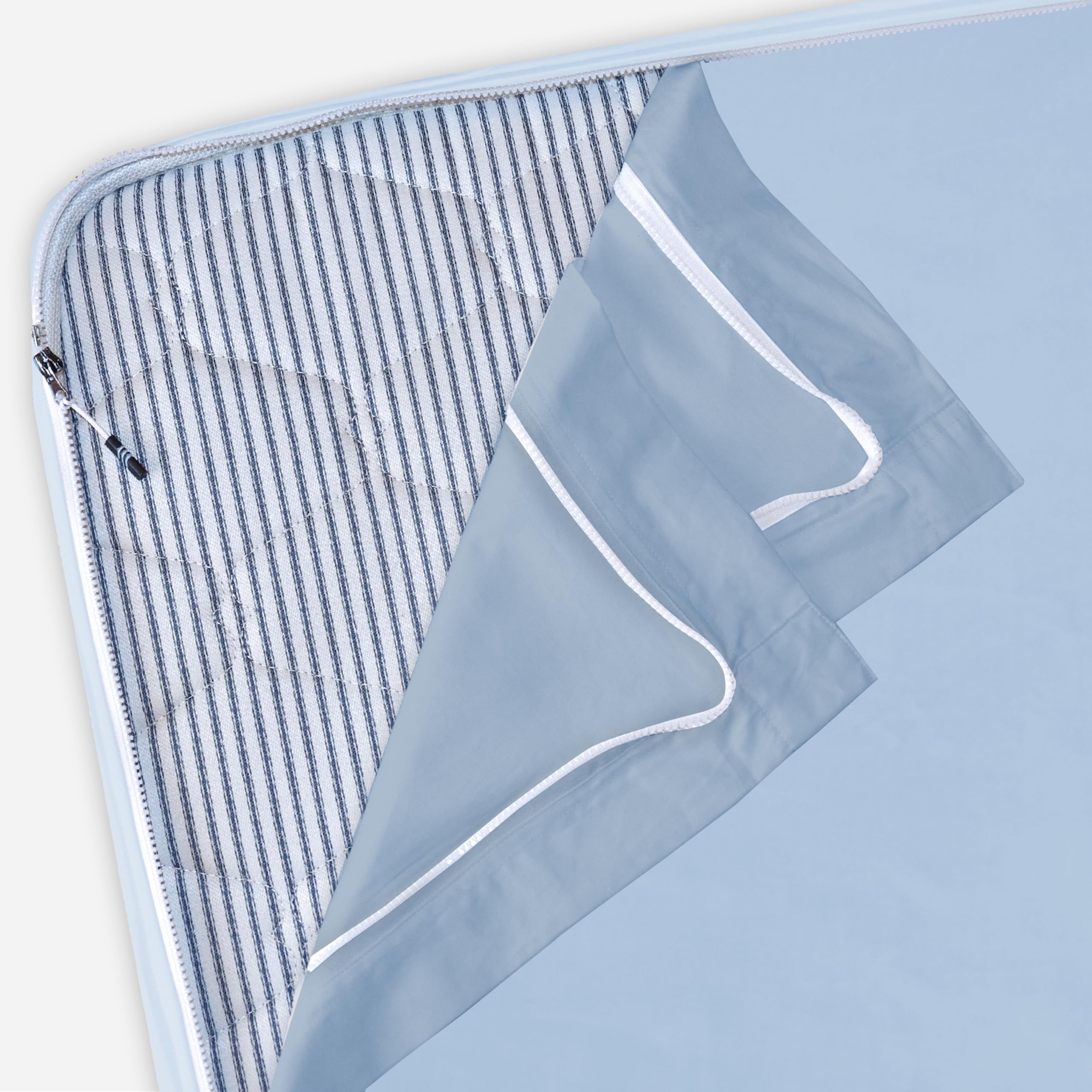 Omnegon Zipper Fitted Sheets | 600TC 100% Cotton | 1 Base Sheet & 2 Zip-On Sheets | 16” Deep Pockets Queen Zip Sheet - Light Blue | Easy Change Design