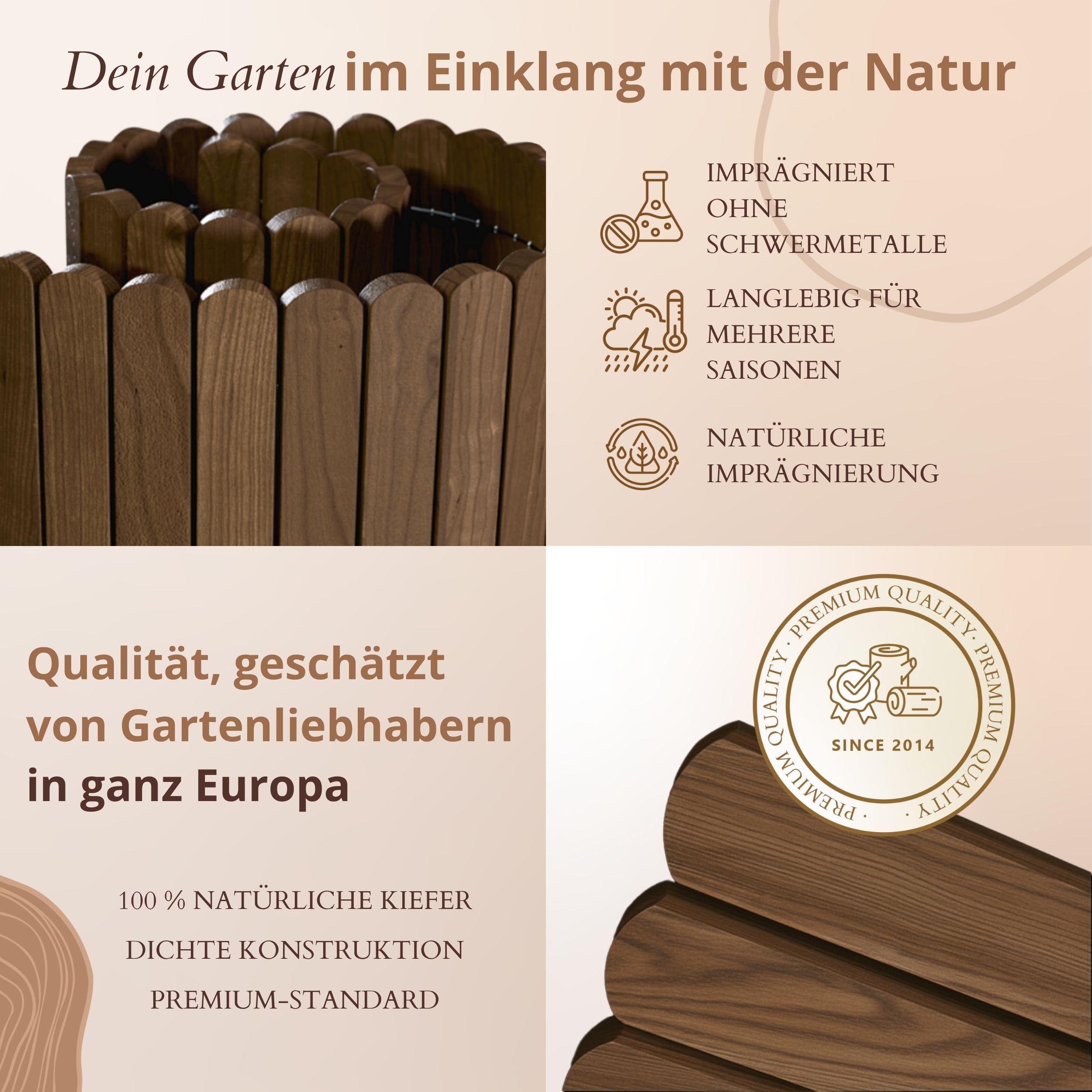 Floranica Beetumrandung Beeteinfassung 20 x 200 cm Braun Rasenkante Holz Gartenzaun Holzzaun Flexibler Rollborder