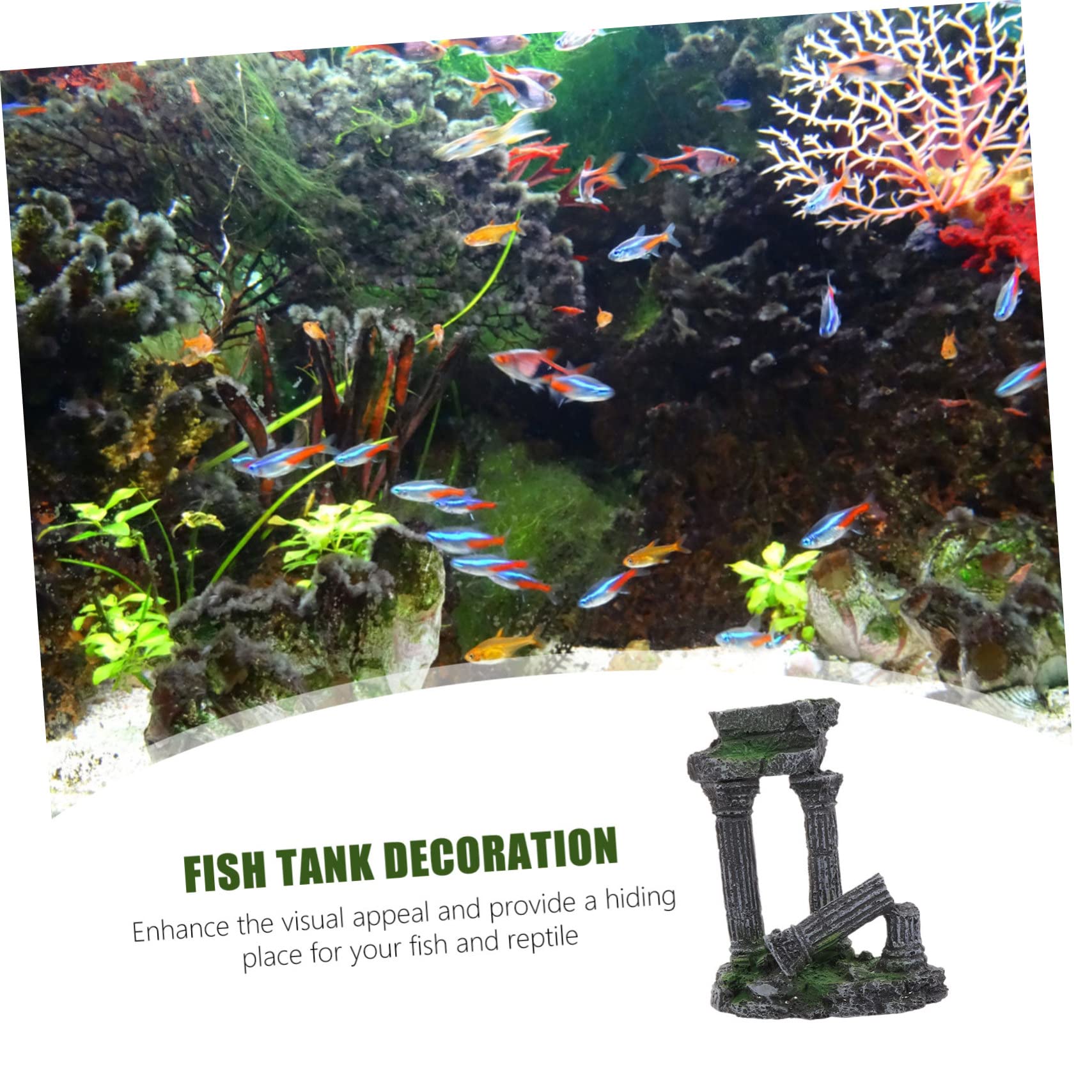 Yardwe Aquarium Decoration en Résine, Colonne Romaine pour Aquarium, Décor Paysager, Cachette pour Poissons et Reptiles, Usage Solide sous l'eau Couleur Aléatoire