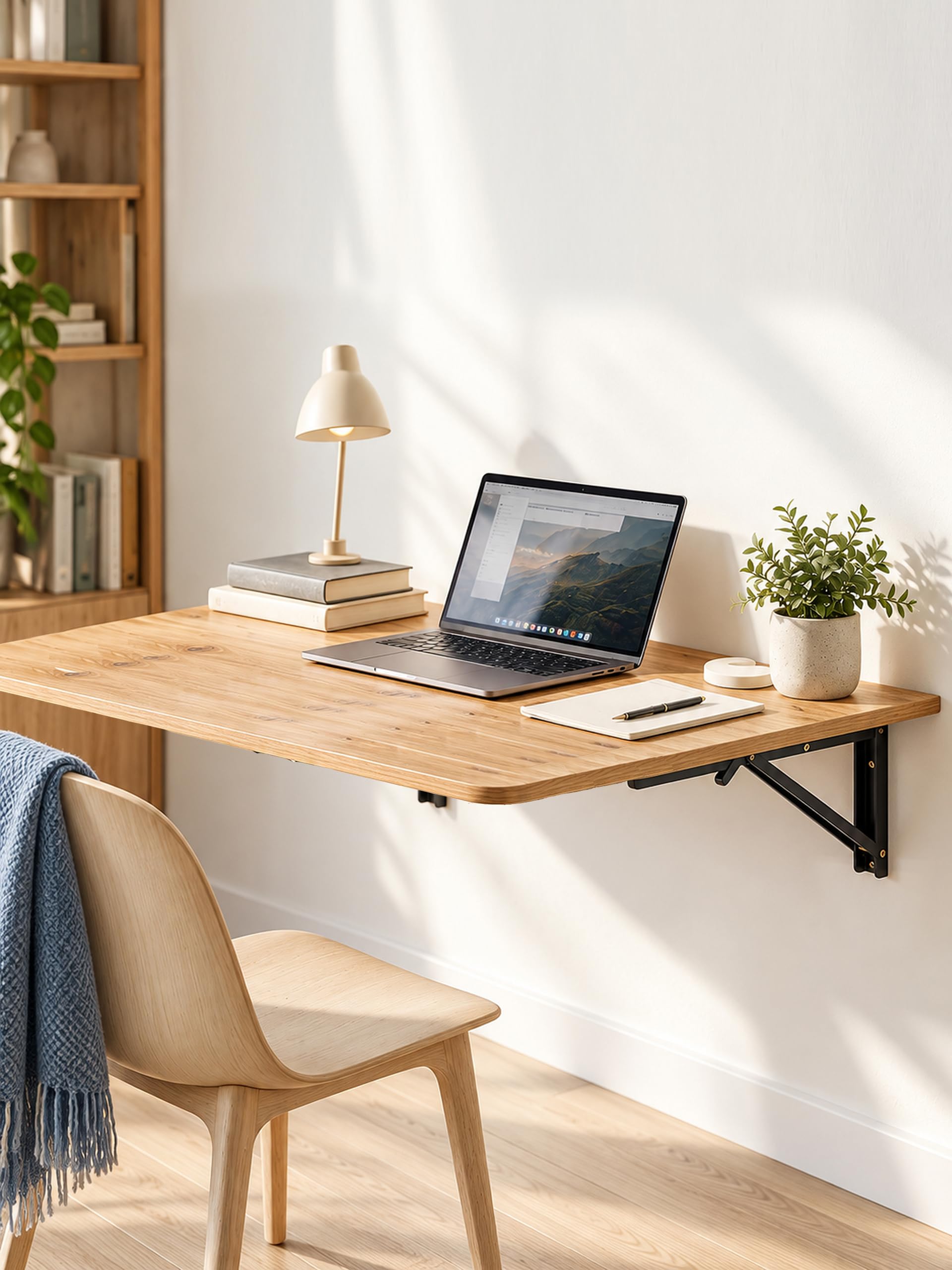 Hitsuki Table Murale Rabattable Bureau Pliable Table Pliante Chêne Noir