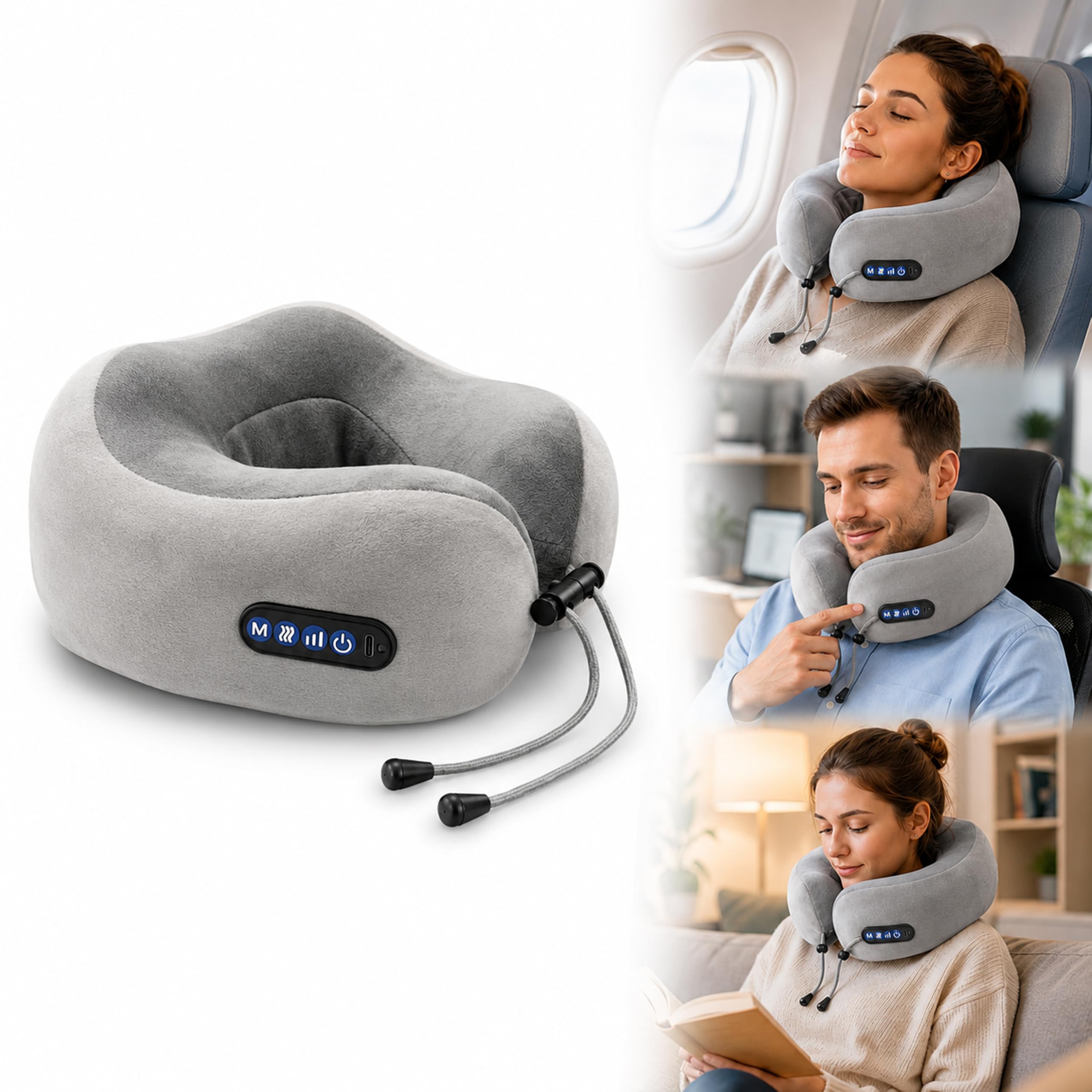 KLEN Neck Massager Pillow Rechargeable Memory Foam Deep Kneading Shiatsu Massage With Heat Therapy For Cervical Pain Relief, Sleeping Support For Airplane, Car, Train And Home Use-picture-17