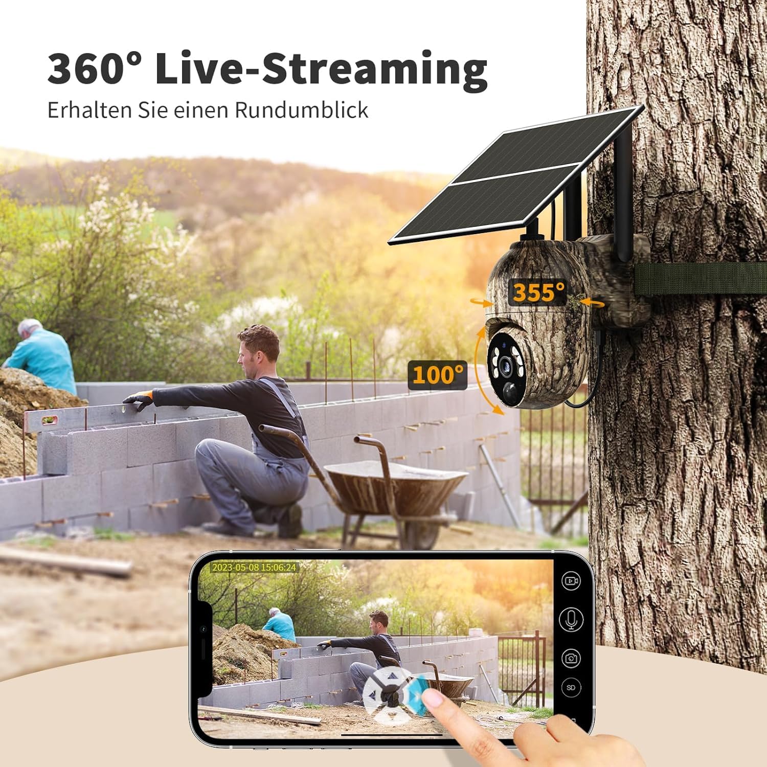 4G LTE Wildkamera mit SIM Karte, 2K Solar Wildtierkamera mit Handyübertragung App, Kabellos Überwachungskamera Aussen Akku mit Farbnachtsicht, PIR-Erkennung, 2-Weg-Audio, IP66, ​2 STK