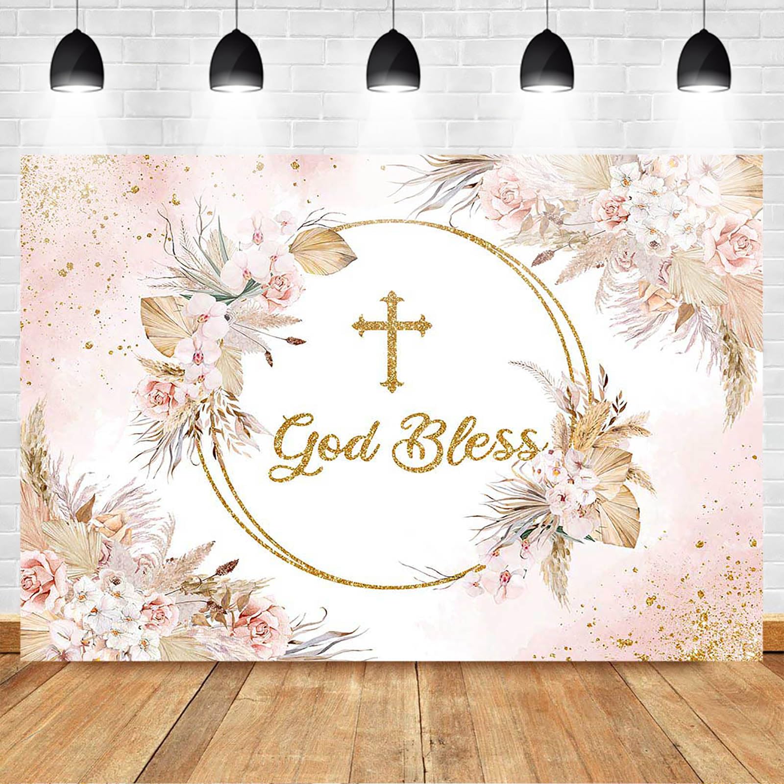 Avezano Boho God Bless Backdrop Baptism Bohemian Pampas