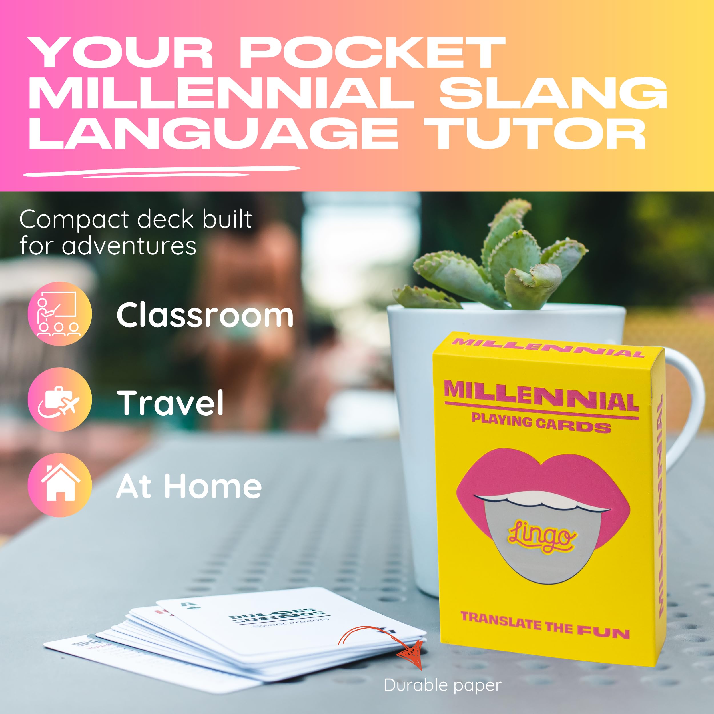 Millennial Lingo Playing Cards - Learn Slang Vocabulary With 52 Translation Flashcards & Game Cards