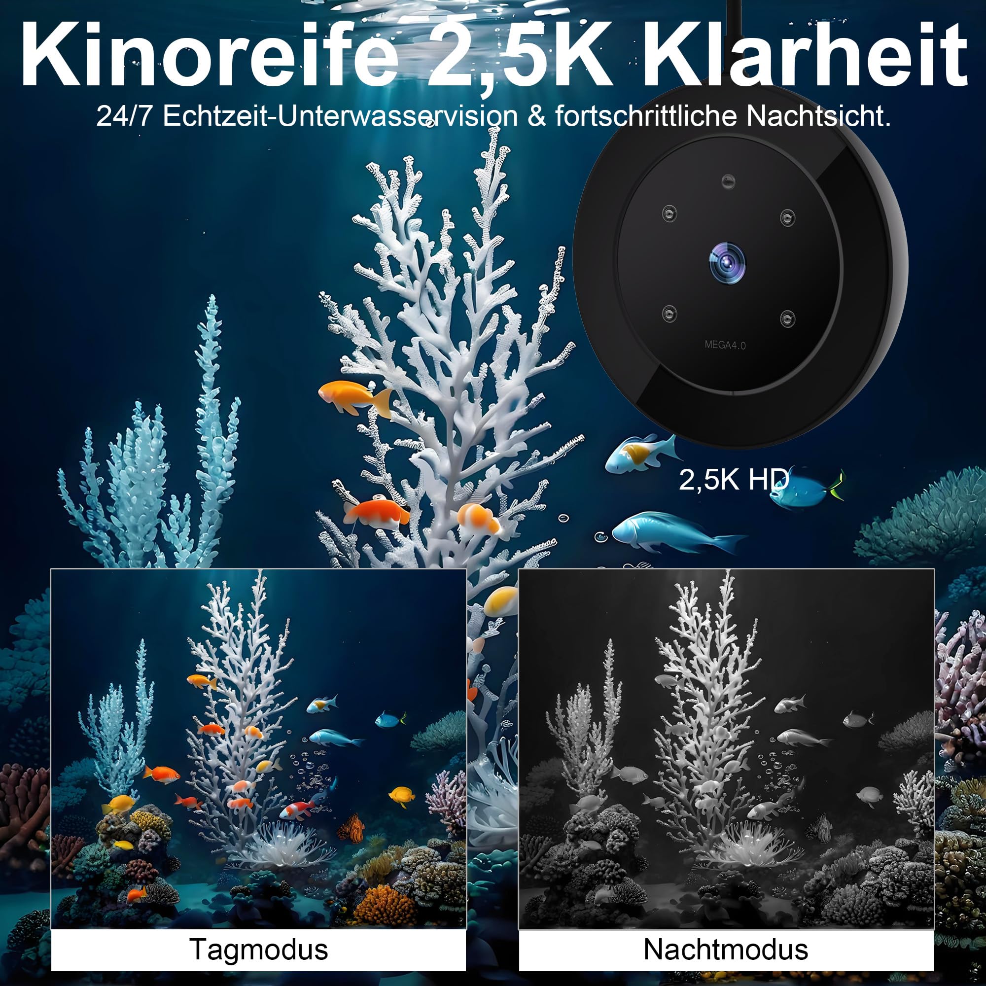 WiFi Futterautomat Aquarium mit Kamera, 2.4/5G WLAN Smart App, 0,2g Visuelle Präzision Fischfutter Automat, 230ML Fisch Futterspender für die Tägliche/Urlaub, Meerwasser und Süßwasseraquarien