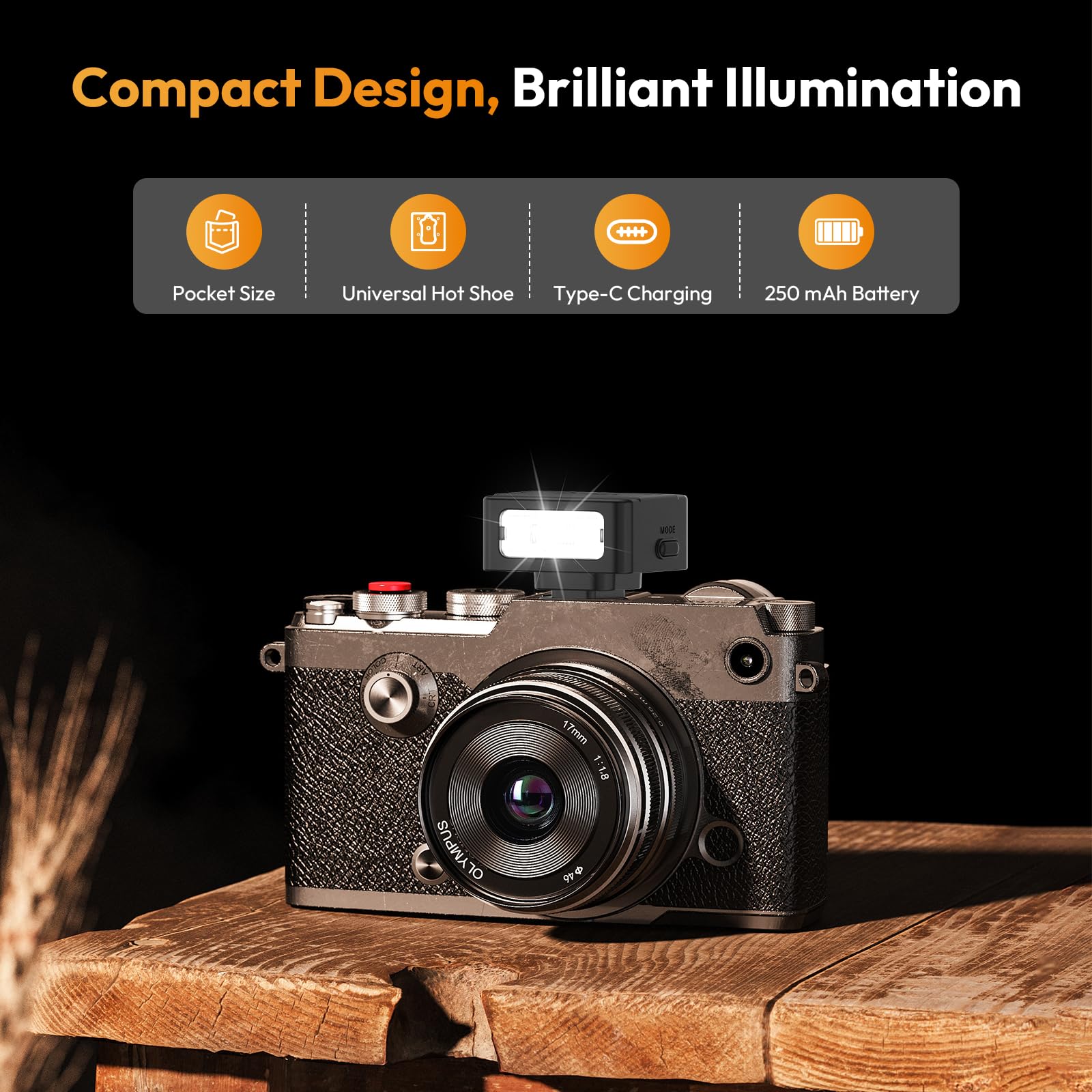 Ulanzi SL01 Mini Flash Speedlite - GN8 Powerful 6500k On-Camera Flash Light, 4 Power Levels, Compatible with Sony ZV-1/ZV-E10/Canon/Nikon/Fuji/Panasonic/Leica/Olympus, 【Not Fits Sony ZV-1F】