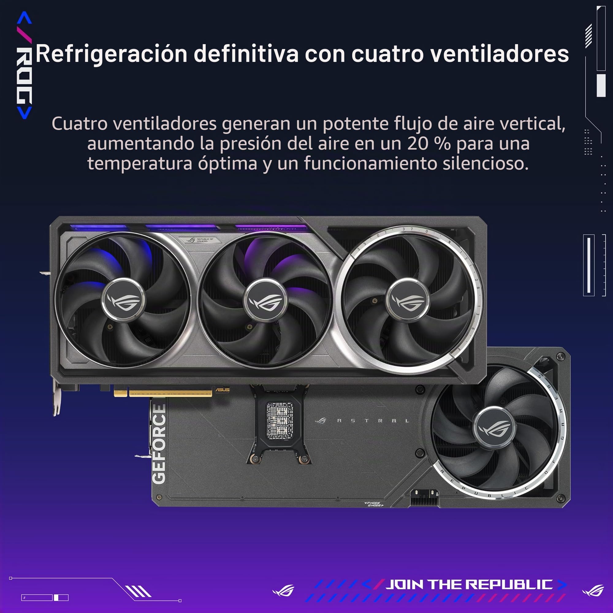 ASUS ROG Astral GeForce RTX 5080 OC Edition Tarjeta gráfica Gaming (PCIe 5.0, 16GB GDDR7, HDMI/DP 2.1, 3.8 Ranuras, 4 Ventiladores, Axial-Tech, cámara de Vapor)