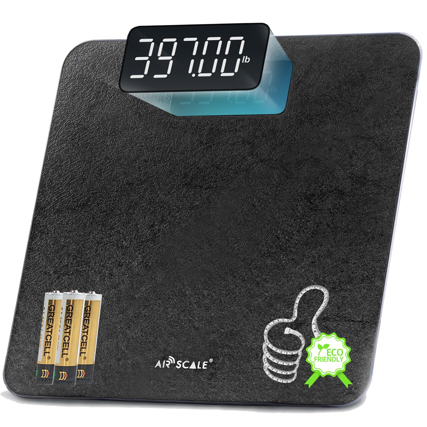AIRSCALE Digital Bathroom Weight Scale with Tape, High Accuracy Body Weighing Scale with Sleek Anti-Slip Board, 400lbs Large Wide Platform with Bright White LED Display AAA Battery Included