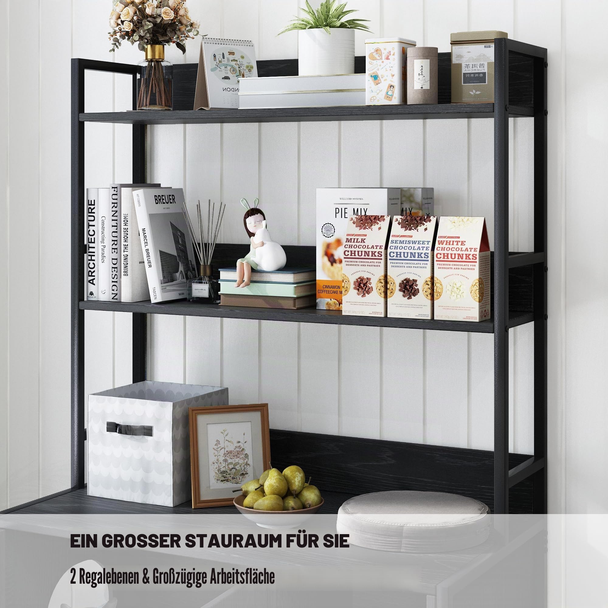3-in-1 Katzenschrank mit Bücherregal, Katzenklo Versteckt mit Tür, Kratzbaum, 3 Ebenen, 89x45x132 cm, Modernes Katzenhaus Indoor für 2 Katzen - B