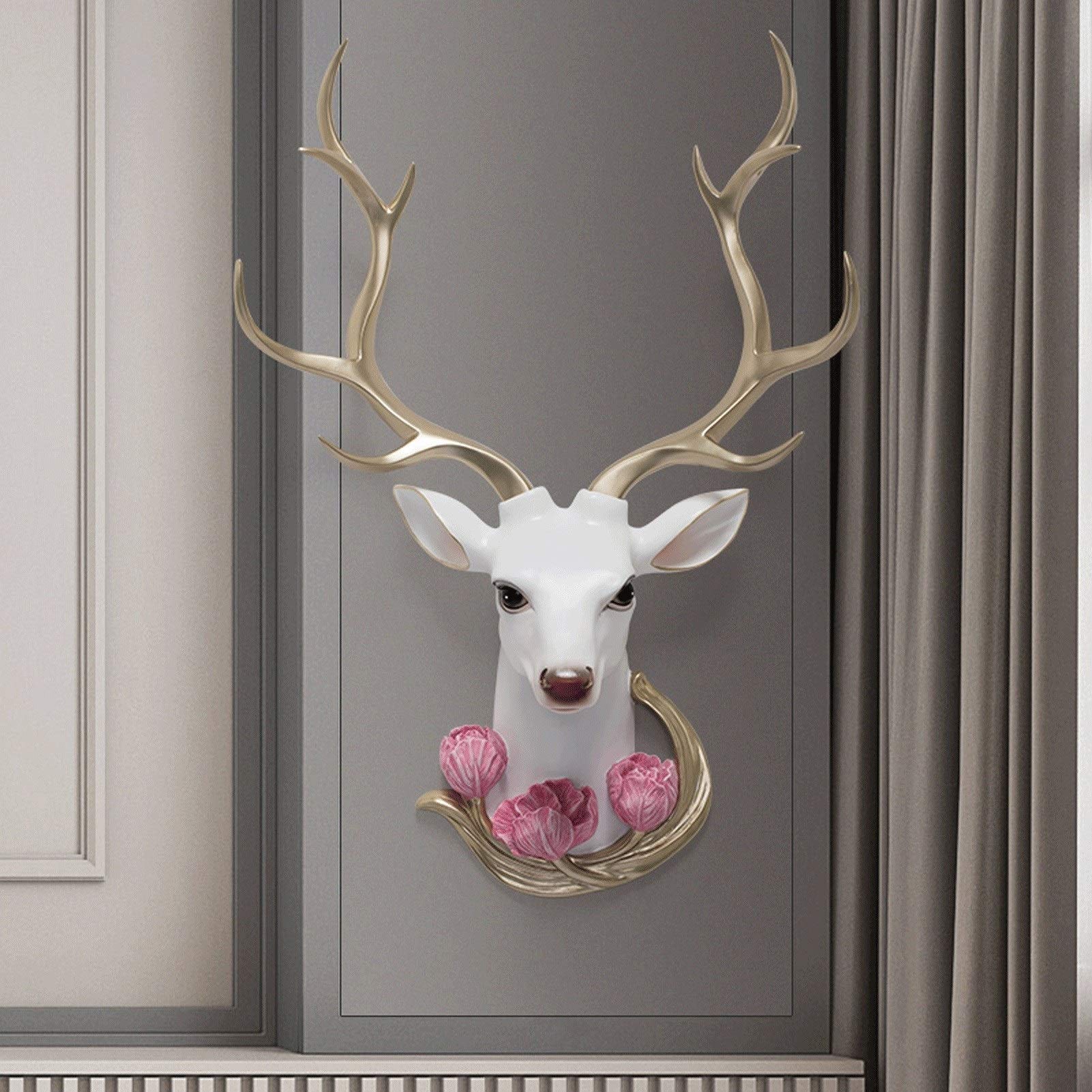 Decoración de la pared Cierre de la cabeza Decoración de la pared Cabeza animal Creative Sala de estar escultura Colgante, con el medio ambiente suavemente, resina segura (* 16 cm 63 * 48, blanco)