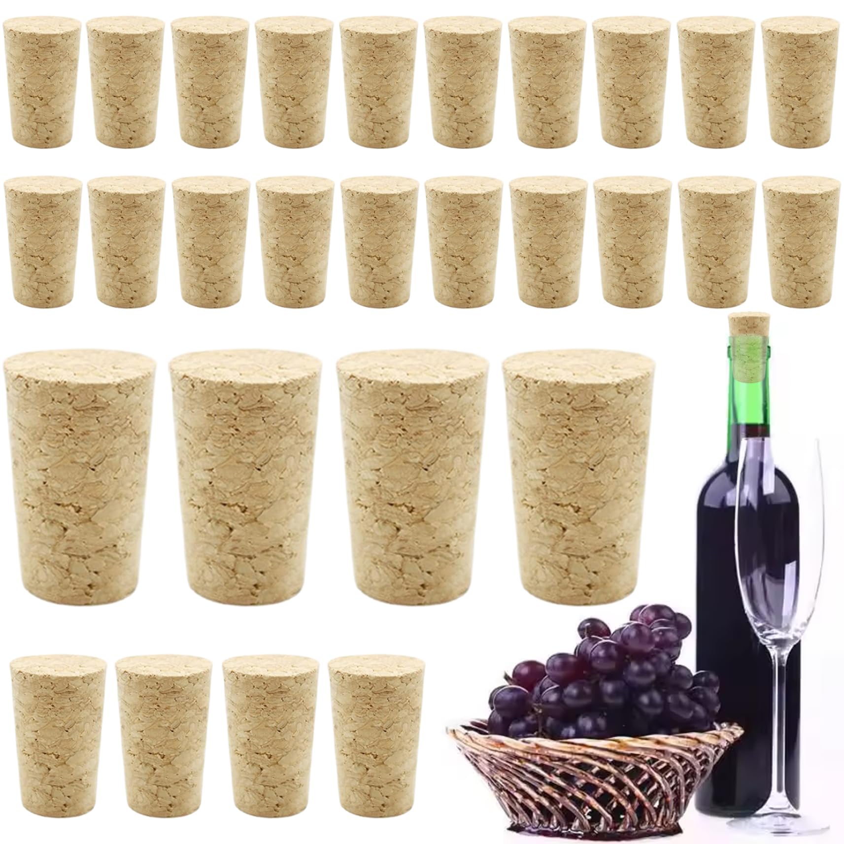 Vervevum 30PCS Wine Bottle Corks, Tapered Wooden Leakproof Cork Stoppers For Wine Beer Liquor Bottles, Bottle Corks