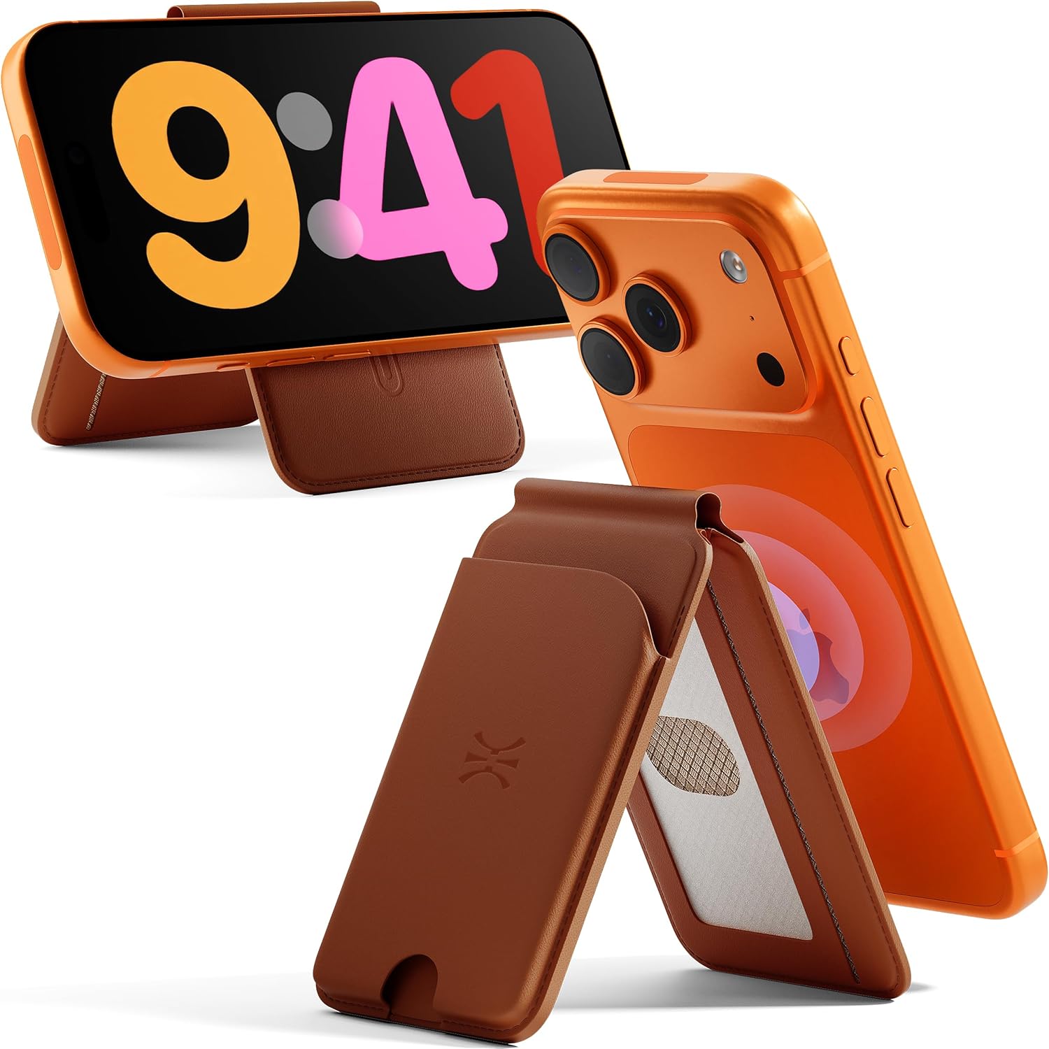 TORU for MagSafe Wallet with Adjustable Stand & RFID Protection, Vegan Leather Magnetic Bi-Fold Flip for 6-Card Holder with ID Window Slot for iPhone 17/16/15/14/13/12 Pro Max Plus Air Series - Brown - Image 6