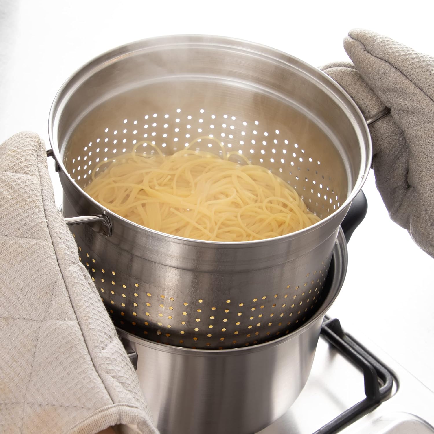 Wahei Freiz EM-016 Tsubamesanjo Pasta Pot, 8.7 inches (22 cm), Colander, Lid Included, Stainless Steel, Induction and Gas Compatible