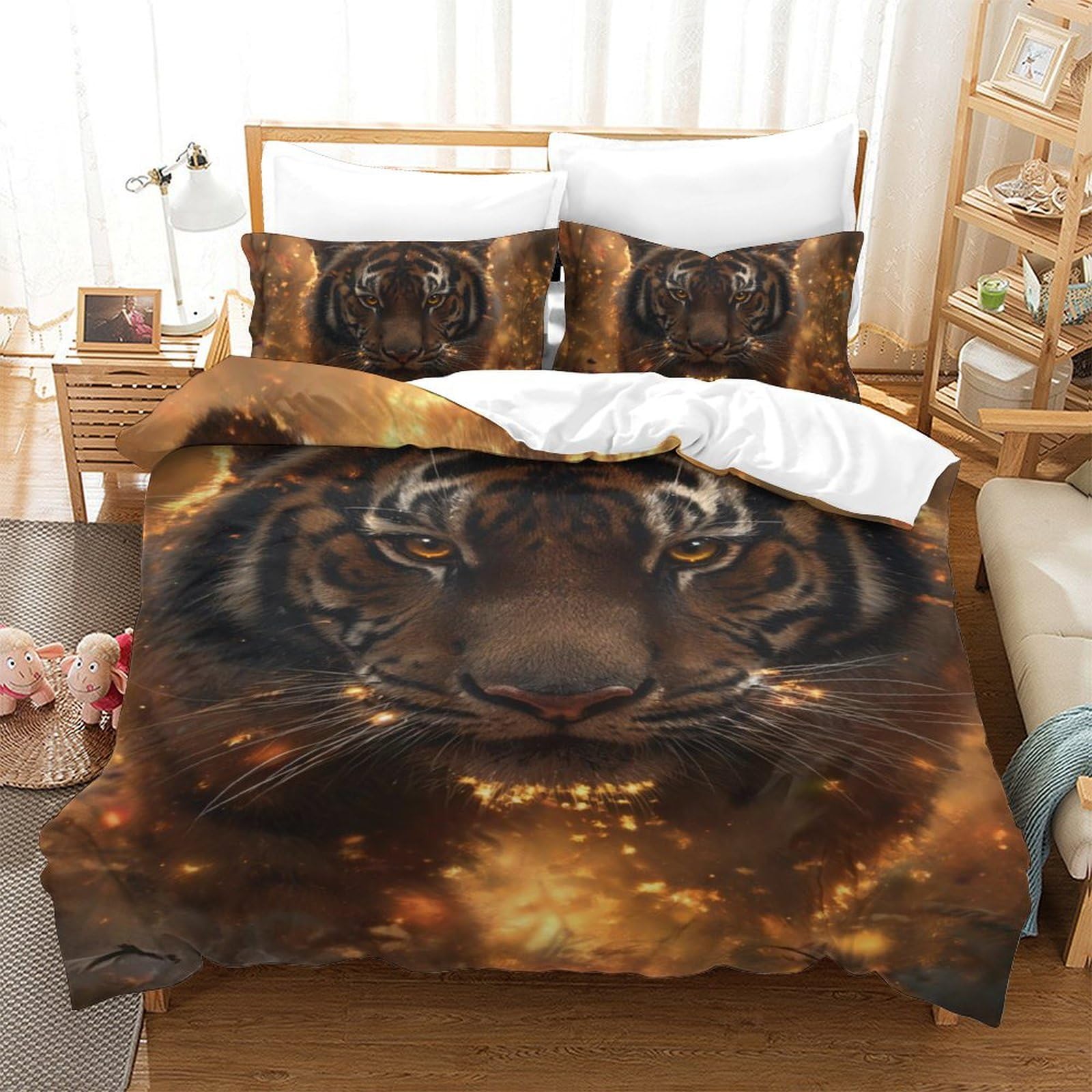 Housse de couette tigre 3D en microfibre respirante et super douce pour des nuits sereines