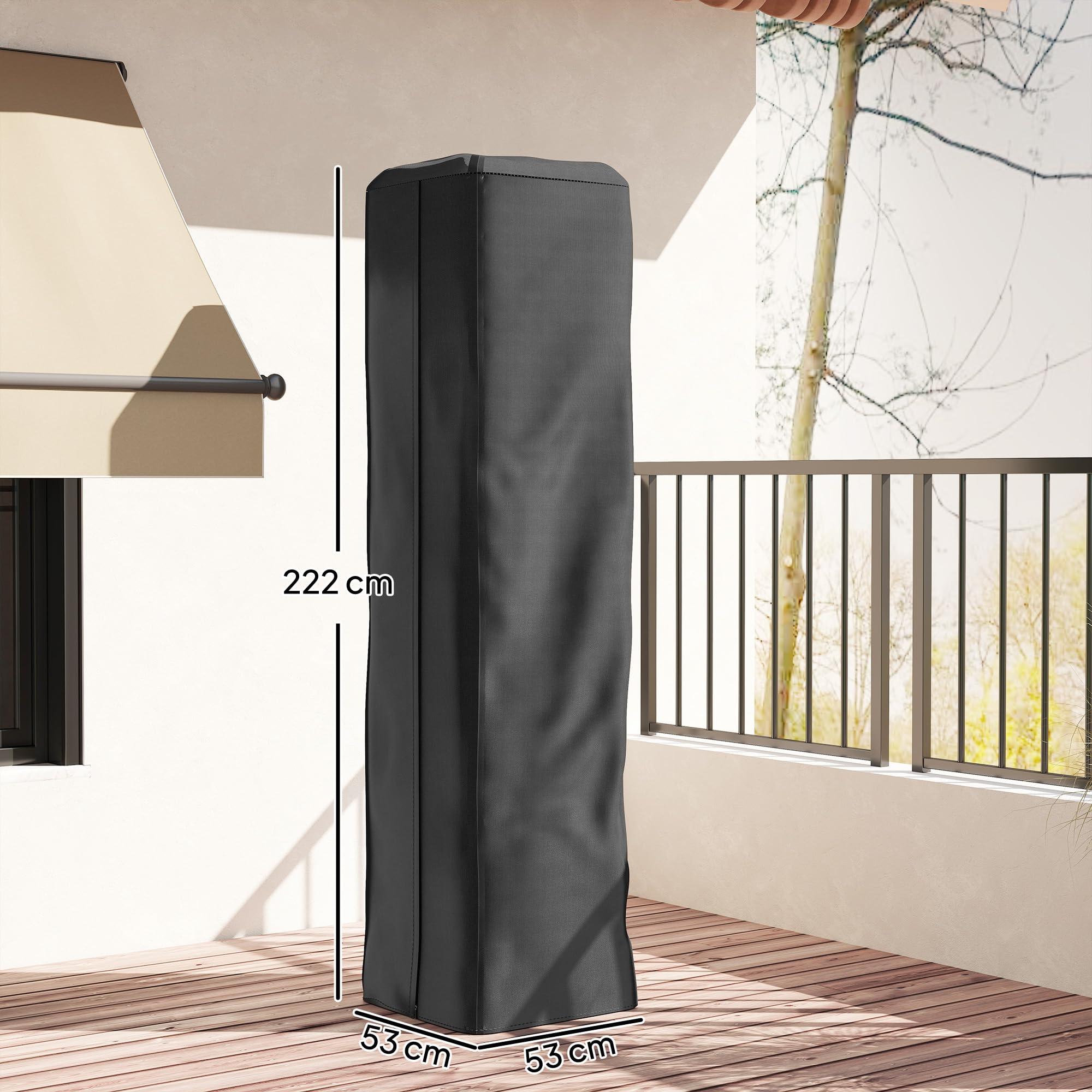 Outsunny Cubierta resistente para calentador de patio, pirámide de gas, protector de longitud completa, tela Oxford UPF 30+ con cremallera, color negro
